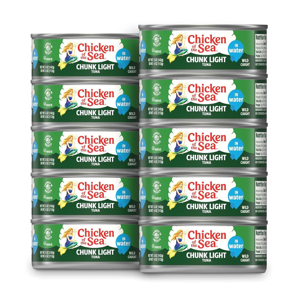 Chicken of the Sea Wild Caught Chunk Light Tuna, 5 Ounce Cans, 10-Count – High Protein 100% Classic Chunk Tuna in Water – Delicious, Easy, Nutritious Ready to Eat Meals