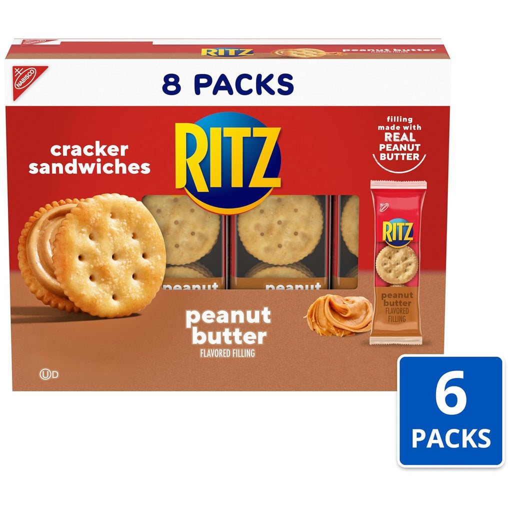RITZ Peanut Butter Sandwich Crackers, Lunch Snacks, 48 Snack Packs (6 Boxes, 6 Crackers Per Pack)