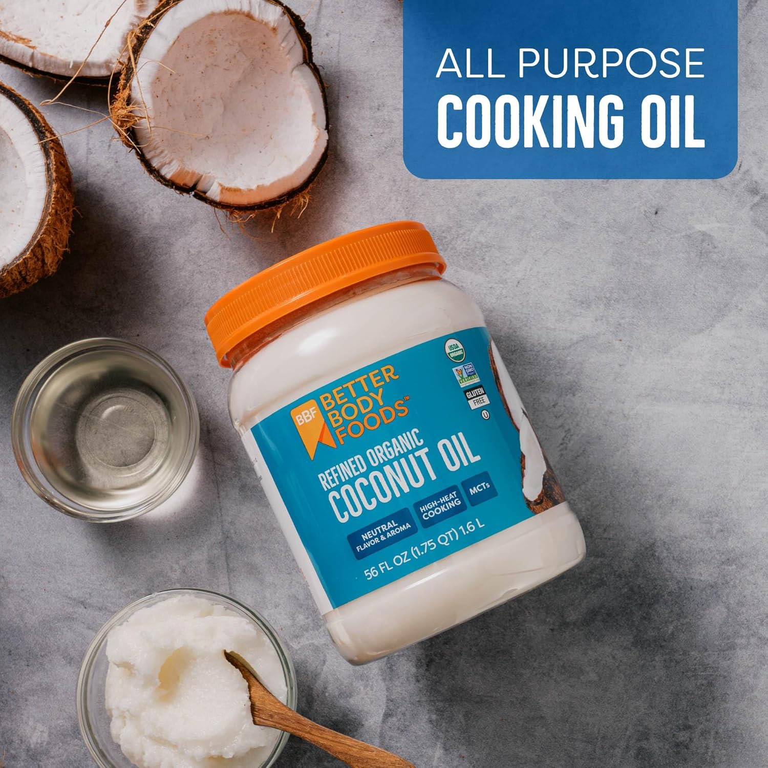 BetterBody Foods Organic Refined Coconut Oil, 56 Fl Oz, All Purpose Oil for Cooking, Baking, Hair and Skin Care