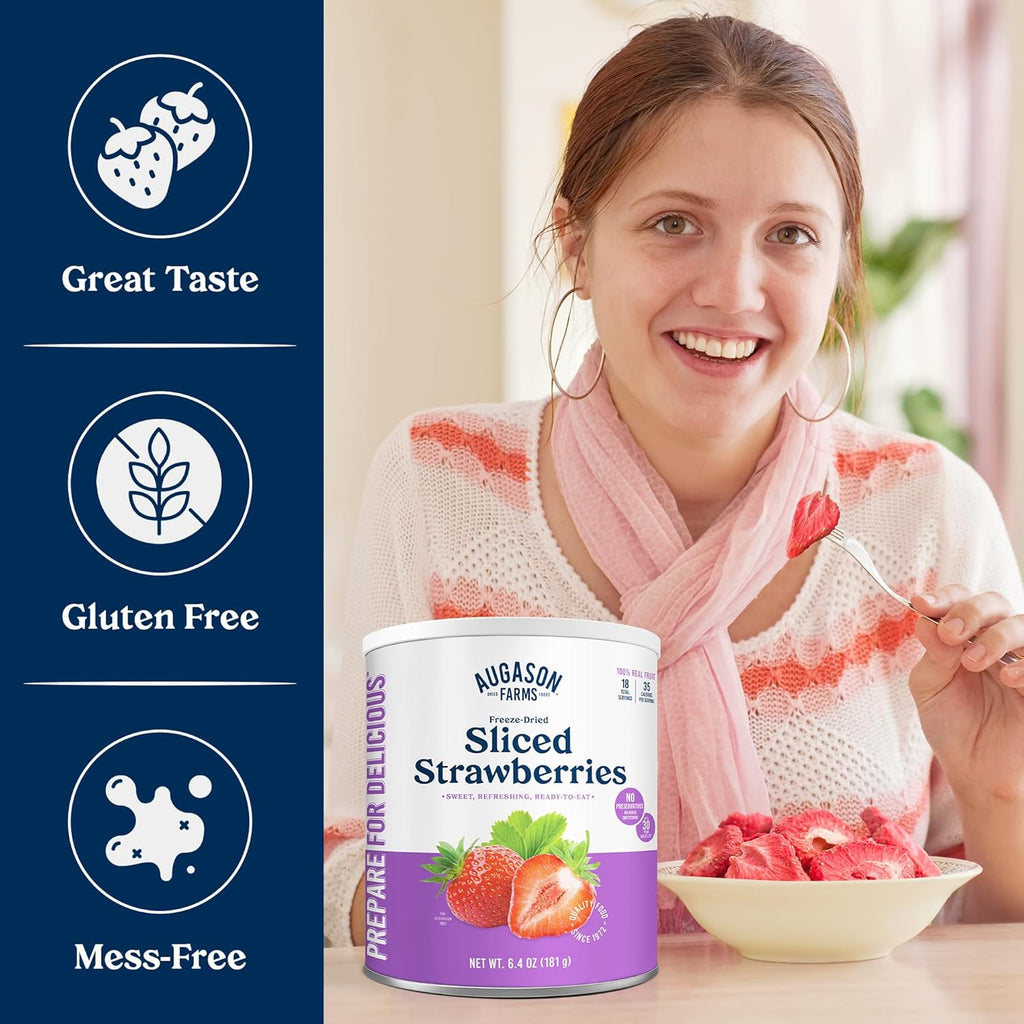 Augason Farms Freeze Dried Sliced Strawberries Can, Emergency Food Supply, Everyday Meals, 18 Servings