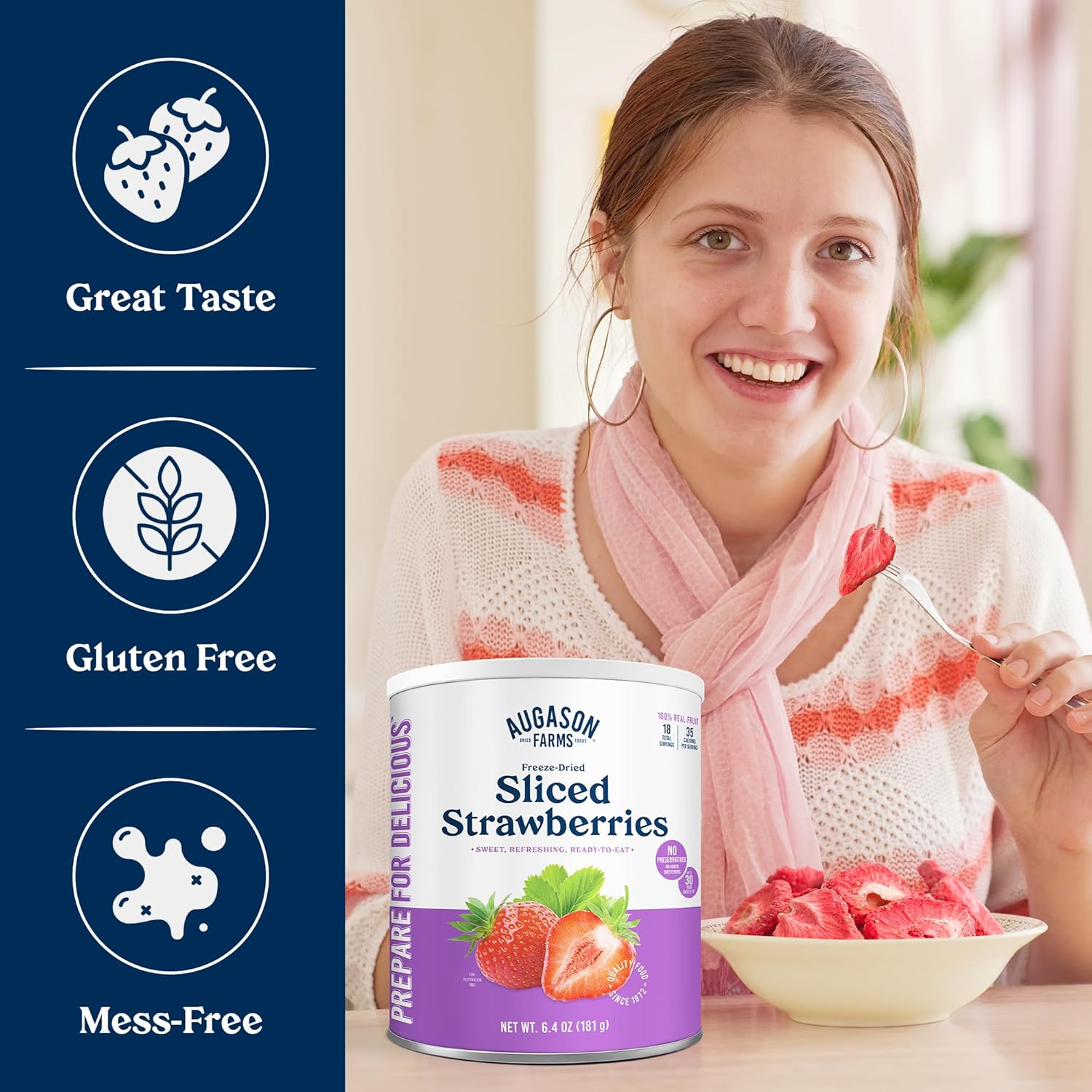 Augason Farms Freeze Dried Sliced Strawberries Can, Emergency Food Supply, Everyday Meals, 18 Servings
