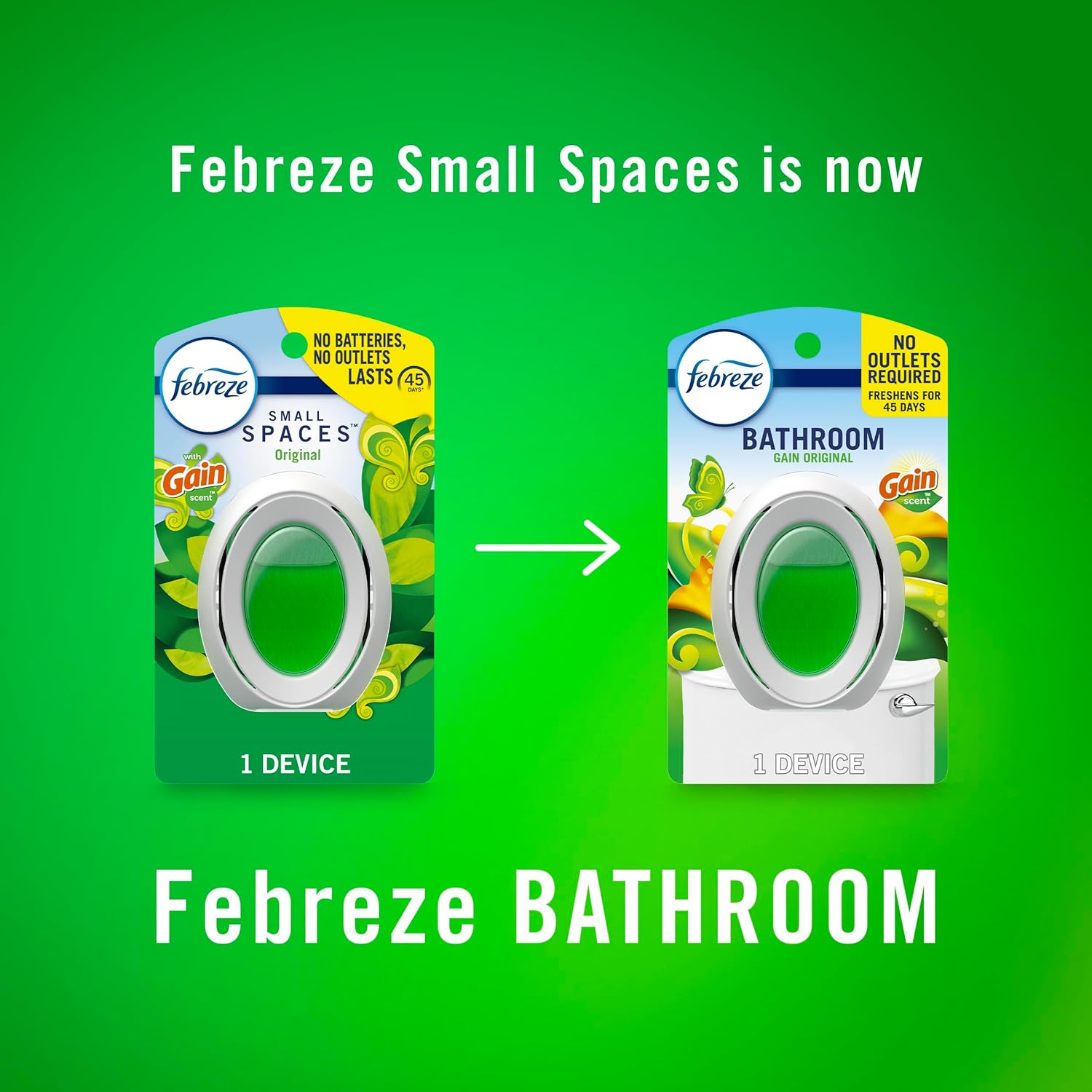 Febreze Bathroom Air Freshener, Odor-Fighting, Plug-In Alternative, Air Fresheners for Home, Bathroom and Kitchen, Closet, Pet & Litter Box Odor Fighter, Gain Original Scent, Multicolor, 4 Count