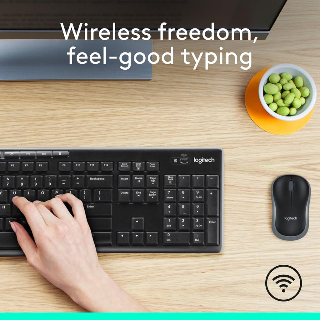 Logitech MK270 Wireless Keyboard and Mouse Combo for Windows, 2.4 GHz, 8 Multimedia Keys, PC, Laptop, Wireless Keyboard Compact Mouse Combo - Black