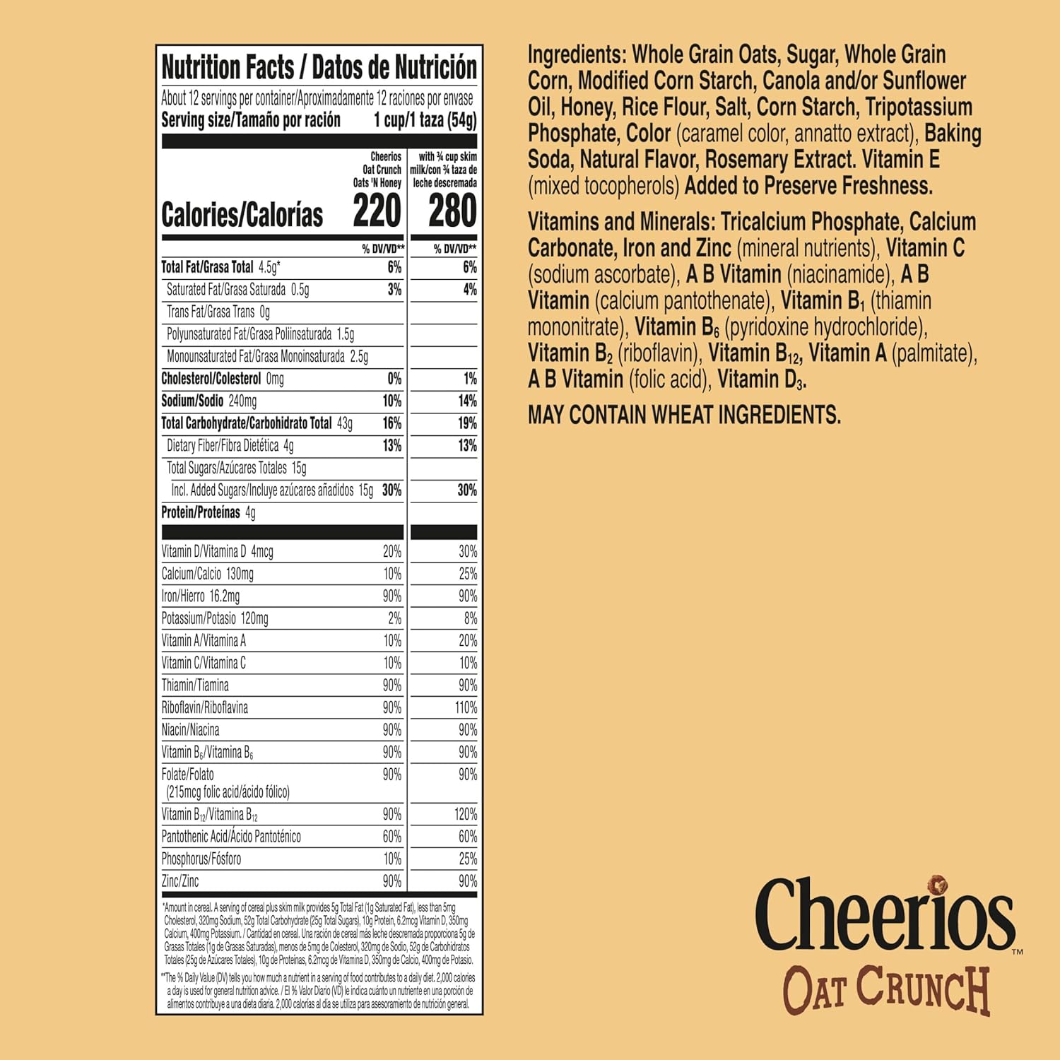 Cheerios Oat Crunch Oats 'N Honey Breakfast Cereal, Made with Whole Grain, Family Size, 24 oz