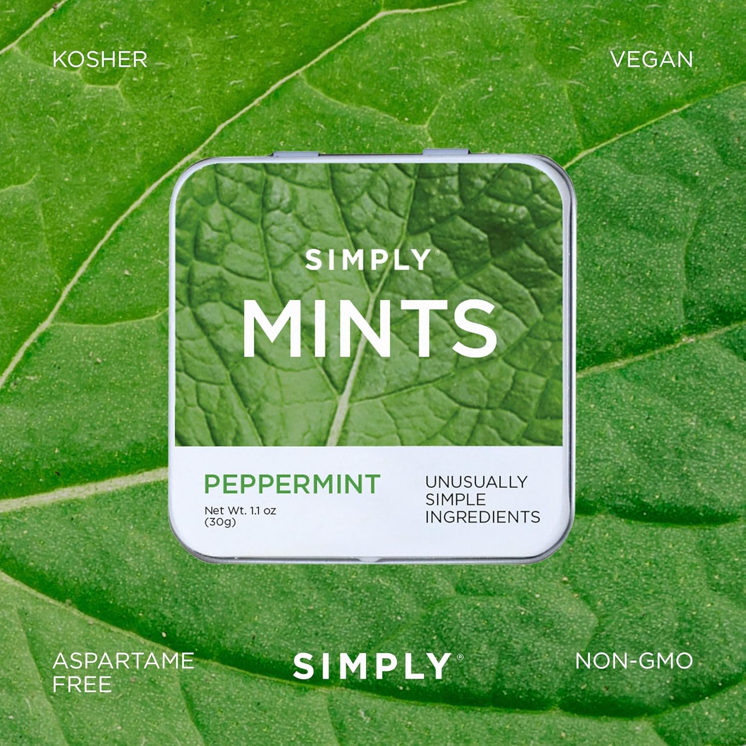SIMPLY MINTS Natural Peppermint Breath Mints, 6 Pack (180 Pieces), Made With Real Peppermint Oil | Aspartame-Free, Sorbitol-Free, Xylitol-Free, Vegan, Kosher, Non-GMO