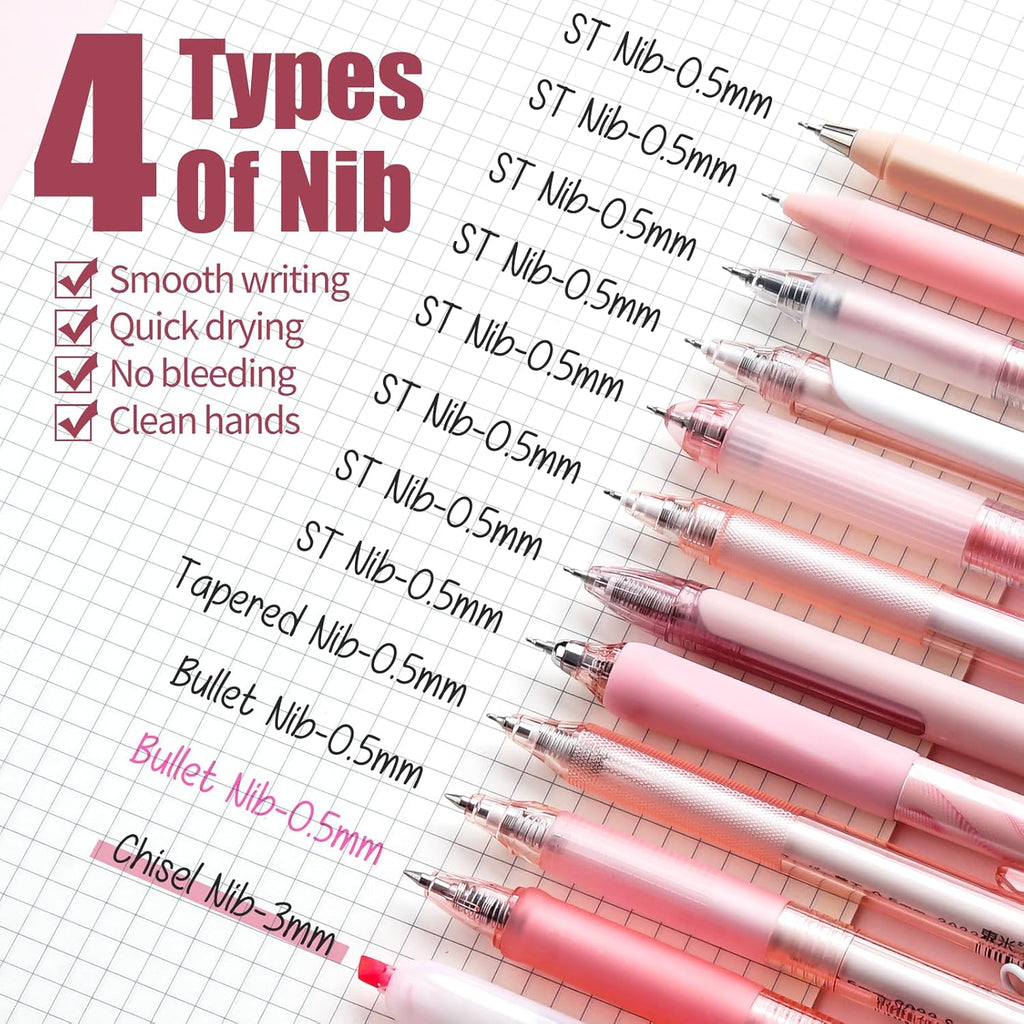 Four Candies Rose Series Gel Pens, Cute Writing Pens with Black & Pink Ink, 0.5 mm Smooth Fine Point, School Office Supplies Girly Stationery Aesthetic Desk Accessories for Women, Set of 12