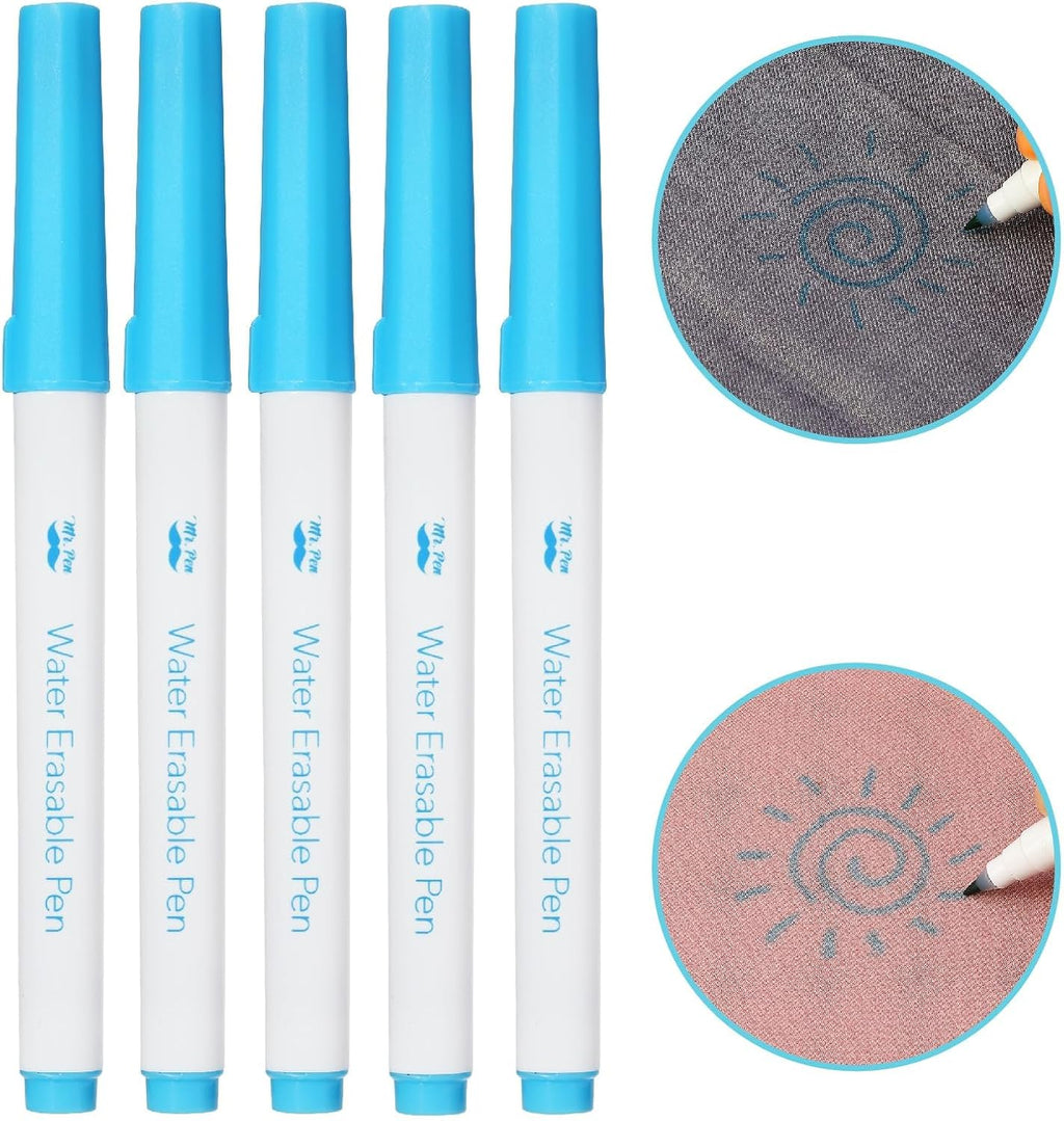 Mr. Pen- Fabric Markers for Sewing, 5 Pack, Blue, Erasable, Water Soluble Fabric Marker, Fabric Pens for Sewing Erasable, Washable Fabric Marker, Water Soluble Pen, Fabric Marking Pens for Sewing