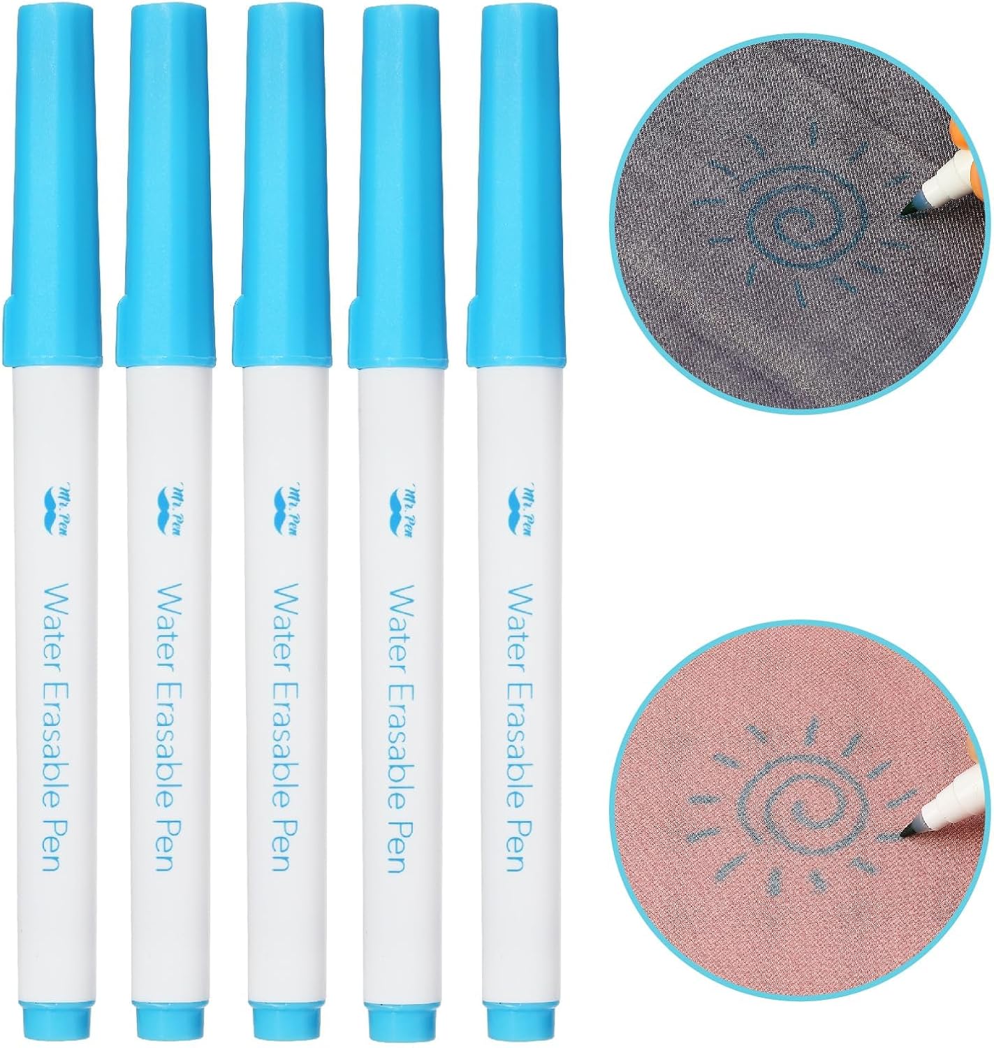 Mr. Pen- Fabric Markers for Sewing, 5 Pack, Blue, Erasable, Water Soluble Fabric Marker, Fabric Pens for Sewing Erasable, Washable Fabric Marker, Water Soluble Pen, Fabric Marking Pens for Sewing