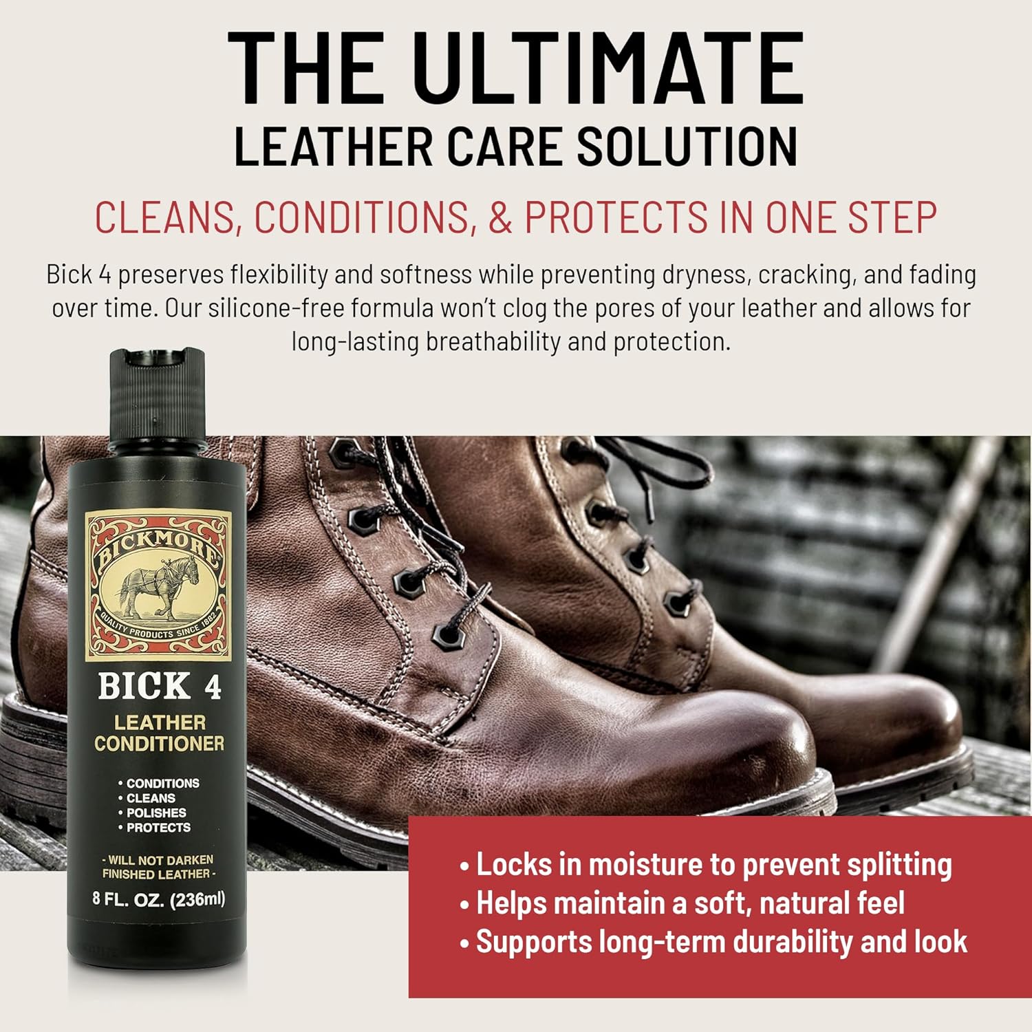 Bickmore Bick 4 Leather Conditioner - Best Since 1882 - Cleaner & Conditioner - Restore Polish & Protect All Smooth Finished Leathers