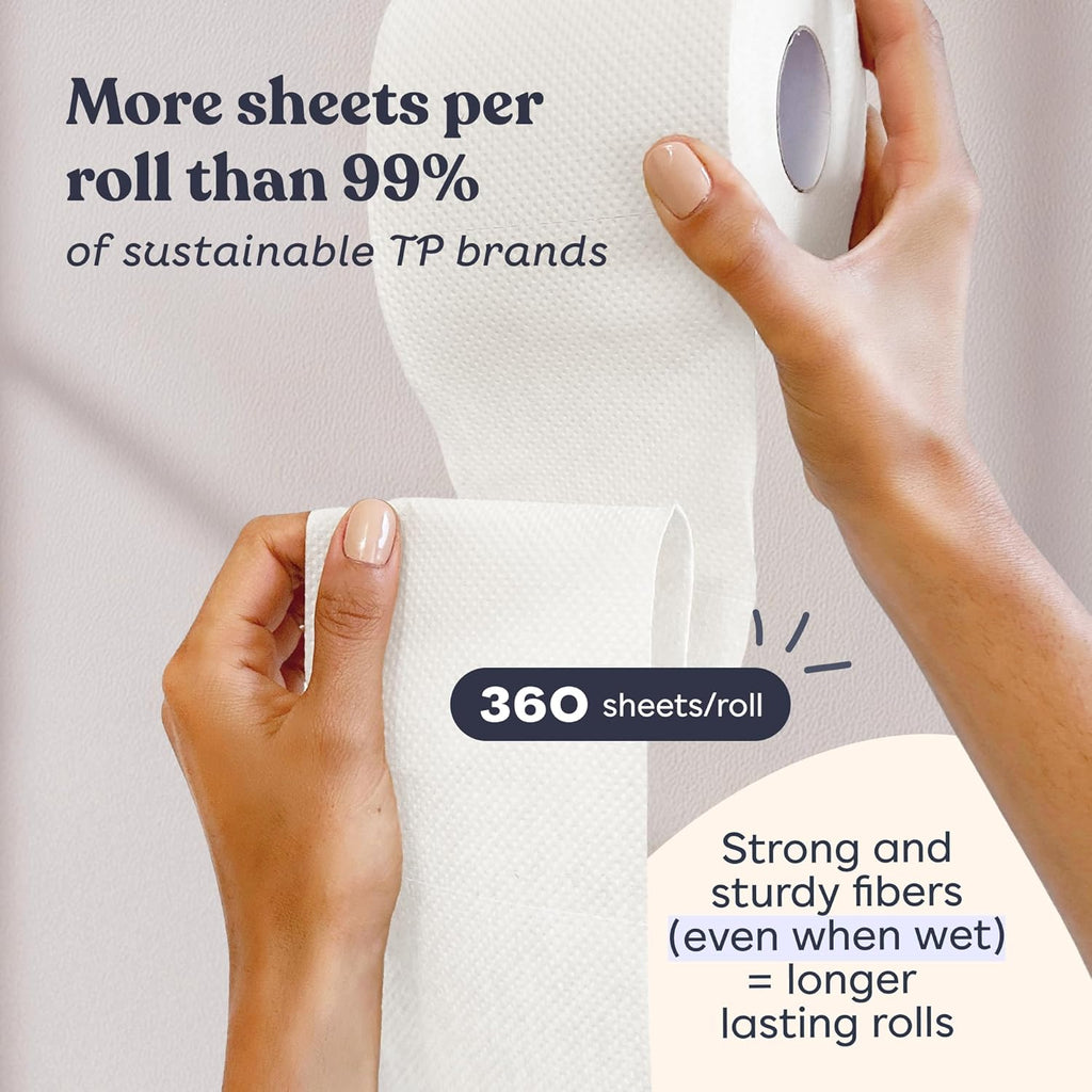 Betterway Bamboo Toilet Paper 3 Ply - Sustainable Toilet Tissue - 12 Double Rolls & 360 Sheets Per Roll - Septic Safe - Organic, Plastic Free - FSC Certified