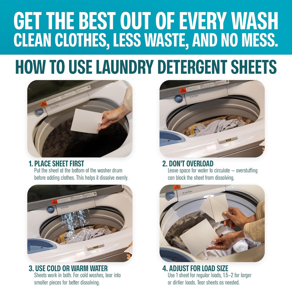 Sudstainables Laundry Detergent Sheets (200 Loads) – Eco-Friendly, Zero Waste, Plastic-Free Laundry Washing Machines Soap Sheets; Dissolvable, Space-Saving Strips for Travel (Fresh Linen)