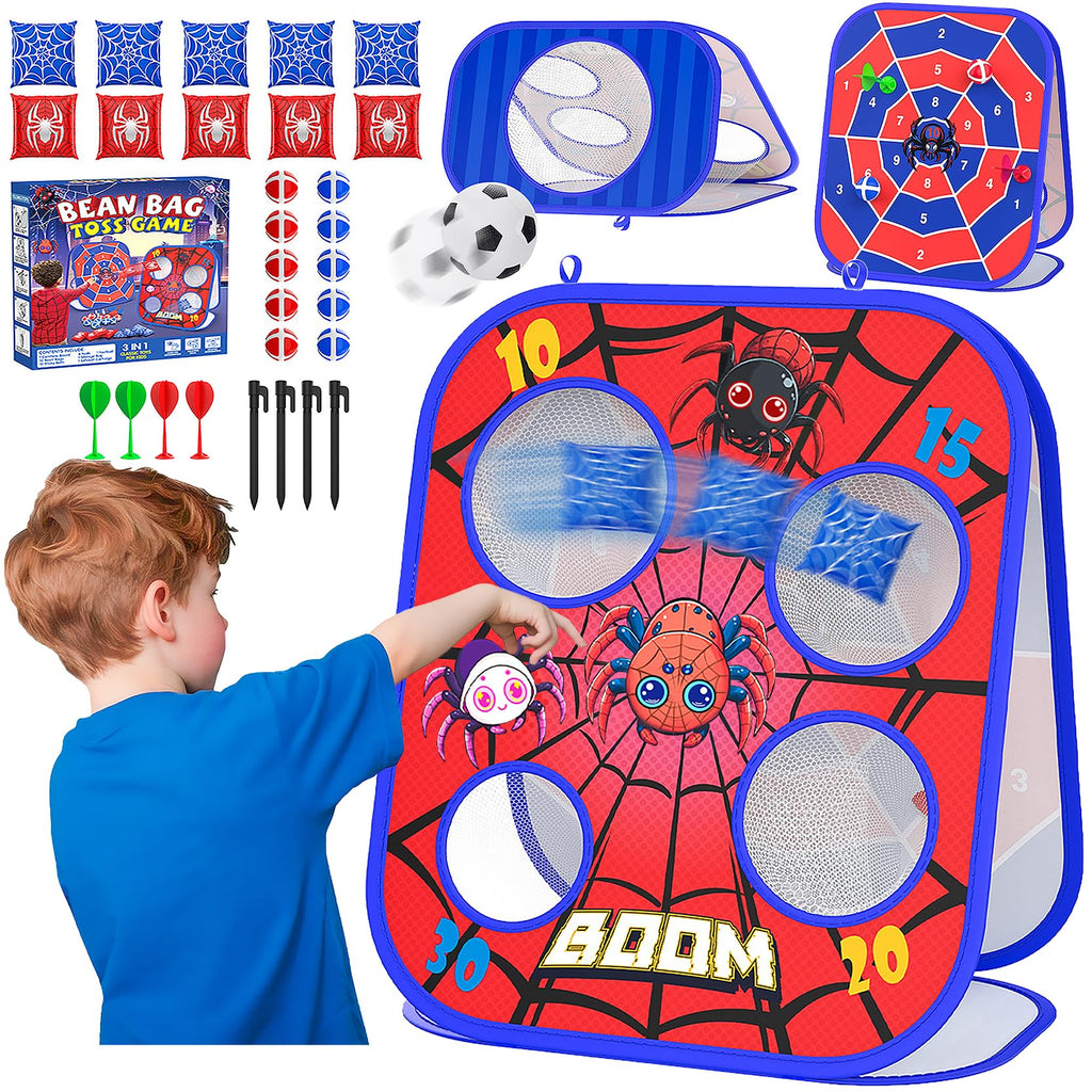 Spider Bean Bag Toss Game, 3-in-1 Cornhole Board Outdoor Toys for Kids, Family Party Activity Toddler Yard Backyard Beach Lawn Party Camping Game Toys for 3 4 5 6 7 8 Year Old Boys Girls Birthday Gift