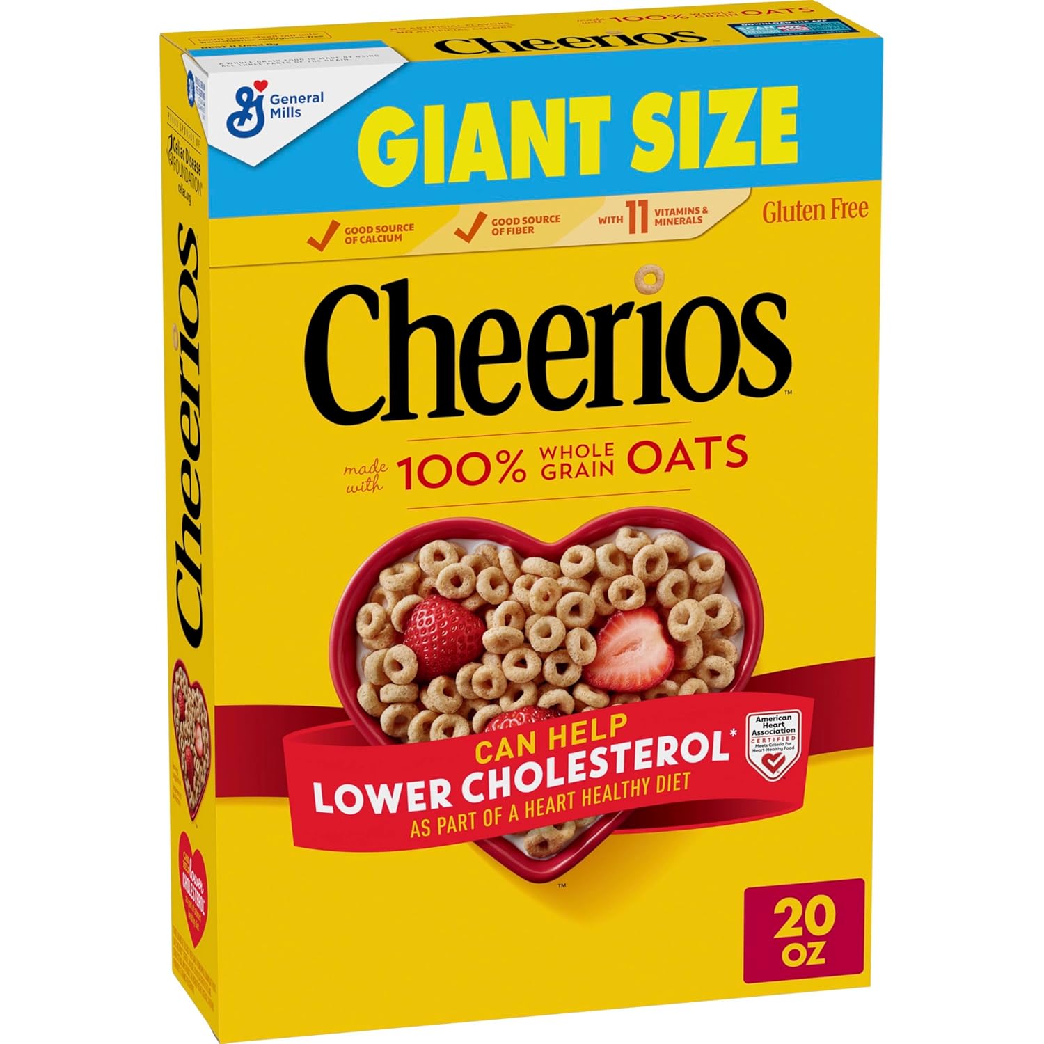 Cheerios Cereal, Limited Edition Heart Shapes, Affirmations Box, Heart Healthy, Gluten Free, Giant Size, 20 oz
