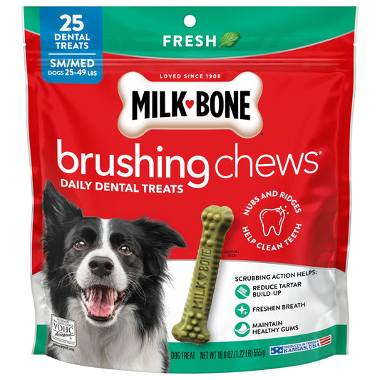 Milk-Bone Brushing Chews Original Chicken Flavor Daily Dental Dog Treats, Small/Medium, 19.6 Oz. Bag