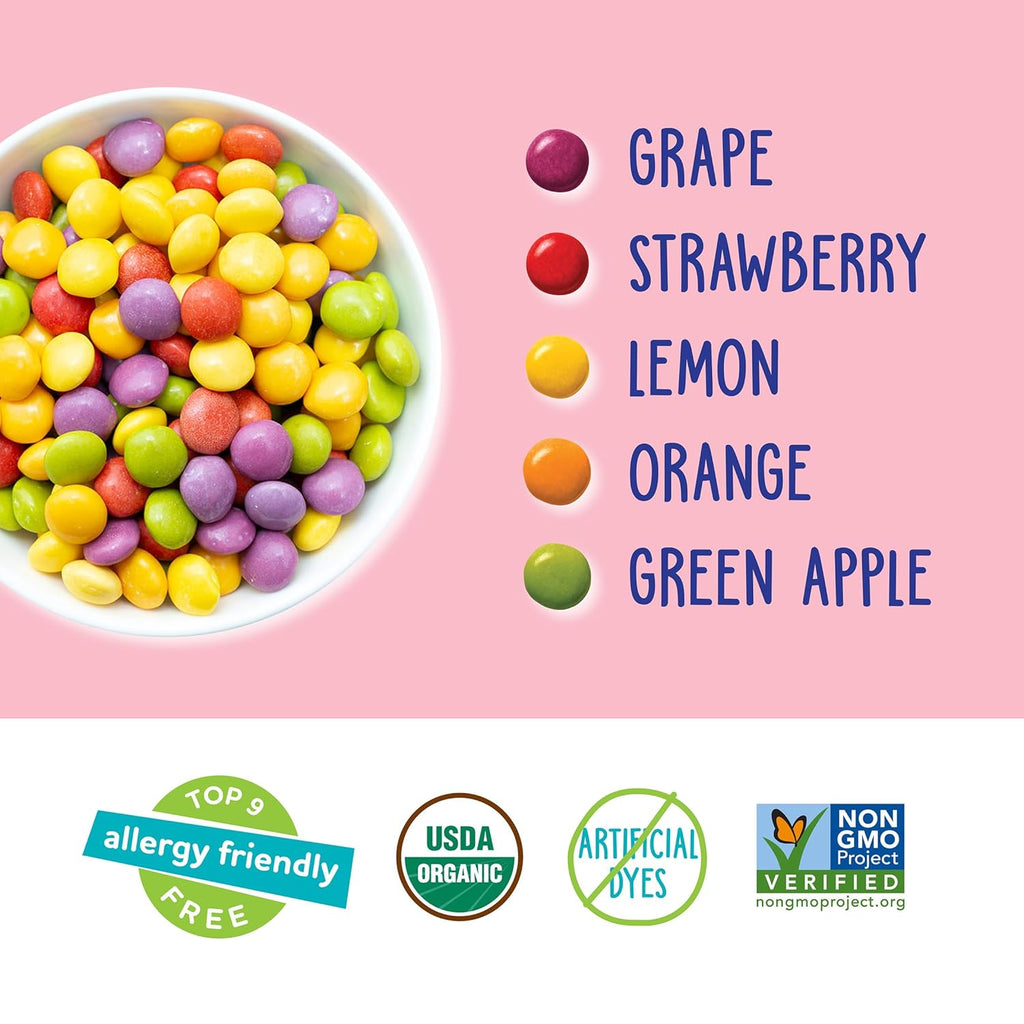 YumEarth Organic Giggles Chewy Candy - Allergy Friendly (Top 9 Free), No Artificial Dyes, Non GMO, Gluten Free, Vegan - Individually Wrapped Fruity Snack Packs - 0.5 Ounce (Pack of 10)