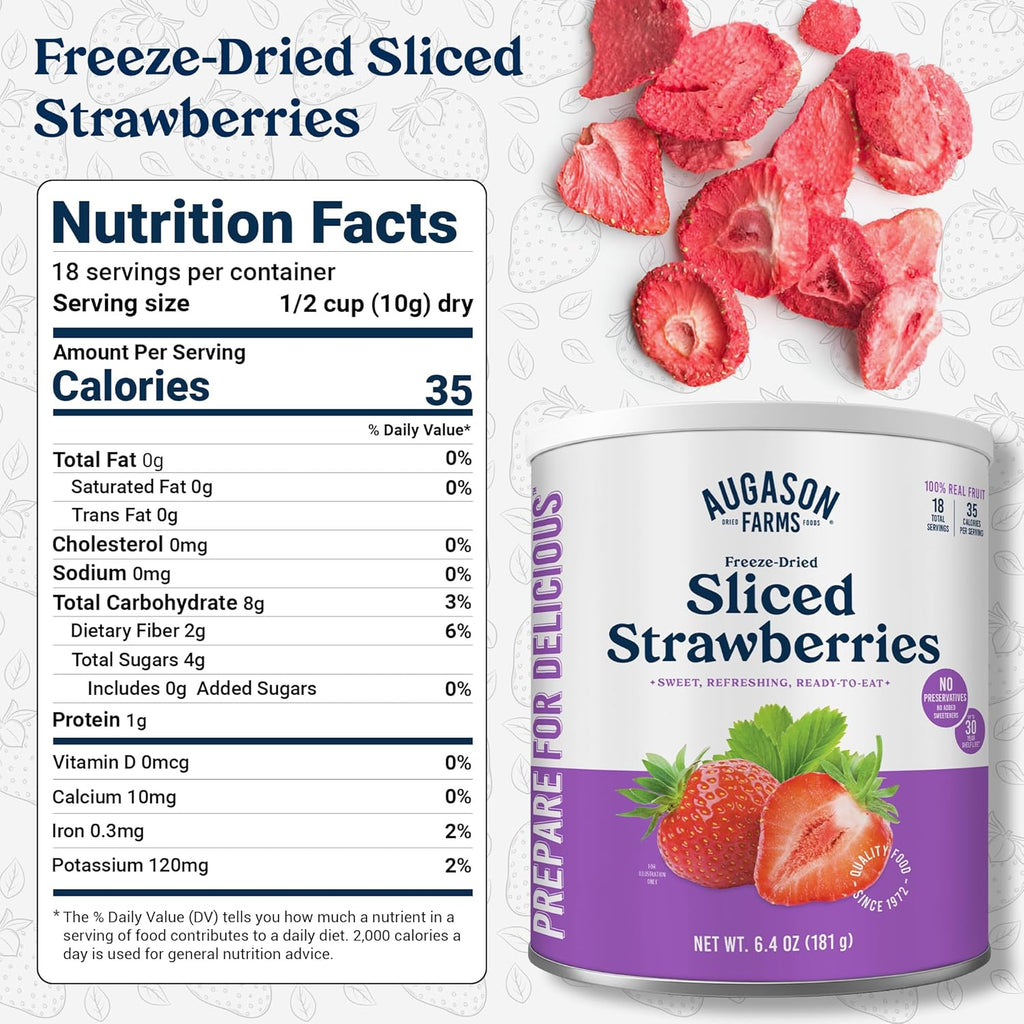 Augason Farms Freeze Dried Sliced Strawberries Can, Emergency Food Supply, Everyday Meals, 18 Servings