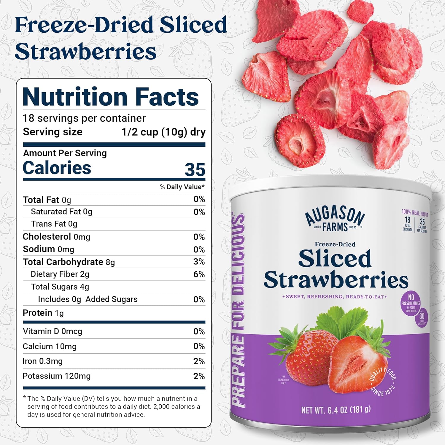 Augason Farms Freeze Dried Sliced Strawberries Can, Emergency Food Supply, Everyday Meals, 18 Servings