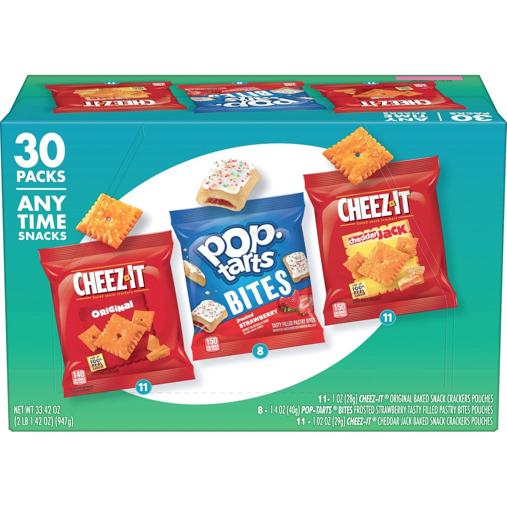 Cheez-It & Pop-Tarts Snacks, Grab 'N Go, Any Time Snacks Variety Pack, 33.42oz Box (30 Count)