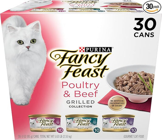 Purina Fancy Feast Grilled Wet Cat Food Poultry and Beef Collection Wet Cat Food Variety Pack - (Pack of 30) 3 oz. Cans