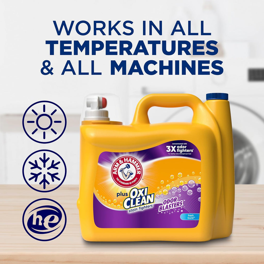 ARM & HAMMER Plus OxiClean Odor Blasters Fresh Burst, 128 Loads Liquid Laundry Detergent, 166.5 Fl oz