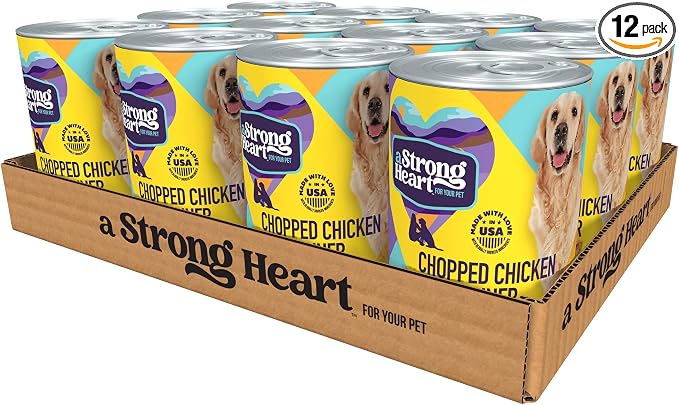 A Strong Heart Wet Dog Food, Chopped Chicken Dinner — Real Chicken & Liver — Complete & Balanced for All Life Stages, Made in USA — 13.2 oz Cans, Pack of 12