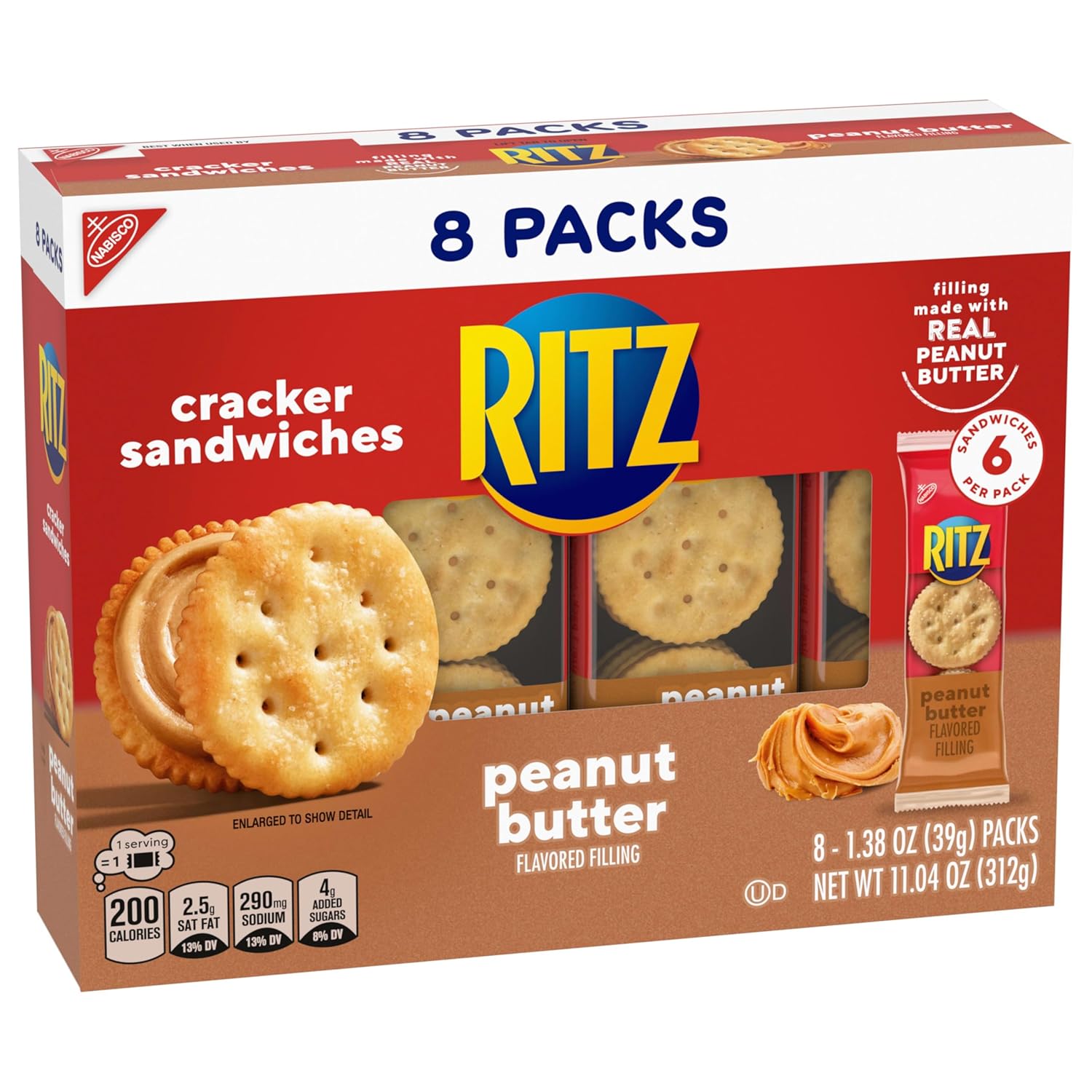 RITZ Peanut Butter and Cheese Sandwich Crackers Variety Pack, Lunch Snacks, 32 Snack Packs (6 Crackers Per Pack)