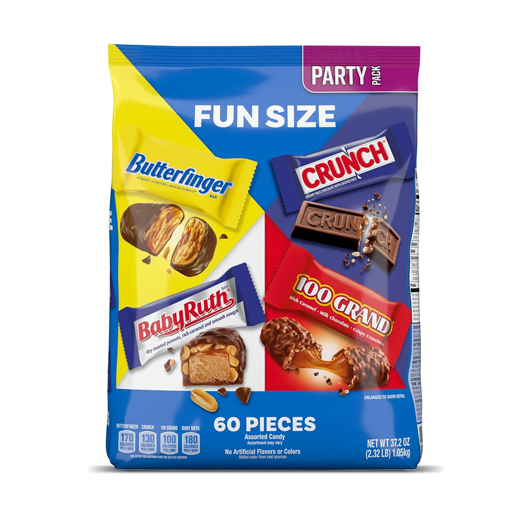 Butterfinger, CRUNCH, Baby Ruth, 100 Grand Fun Size Assorted Candy Bars, Great for Sharing, Bulk 60 Count Pack, 37.2 oz