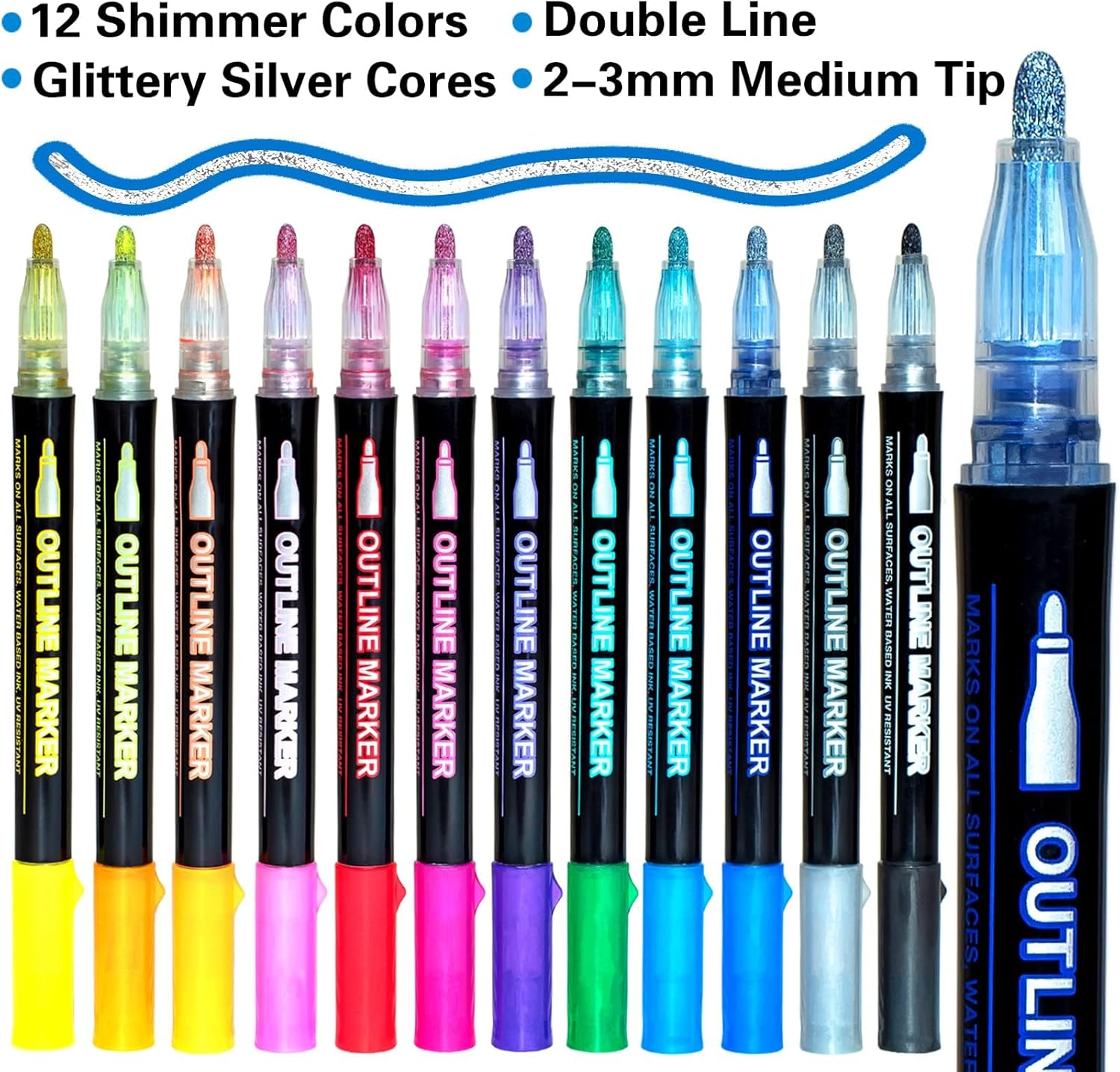 Glitter Markers Self Outline Pens Metallic: 12 Shimmer Tween Teen Girl Gifts Trendy Stuff,Drawing Art Supplies Kids 6-8 9-12 10-12,Arts Crafts Kids Ages 8-12 Year Old,Cute Cool Fun Crafts Girls 8-12