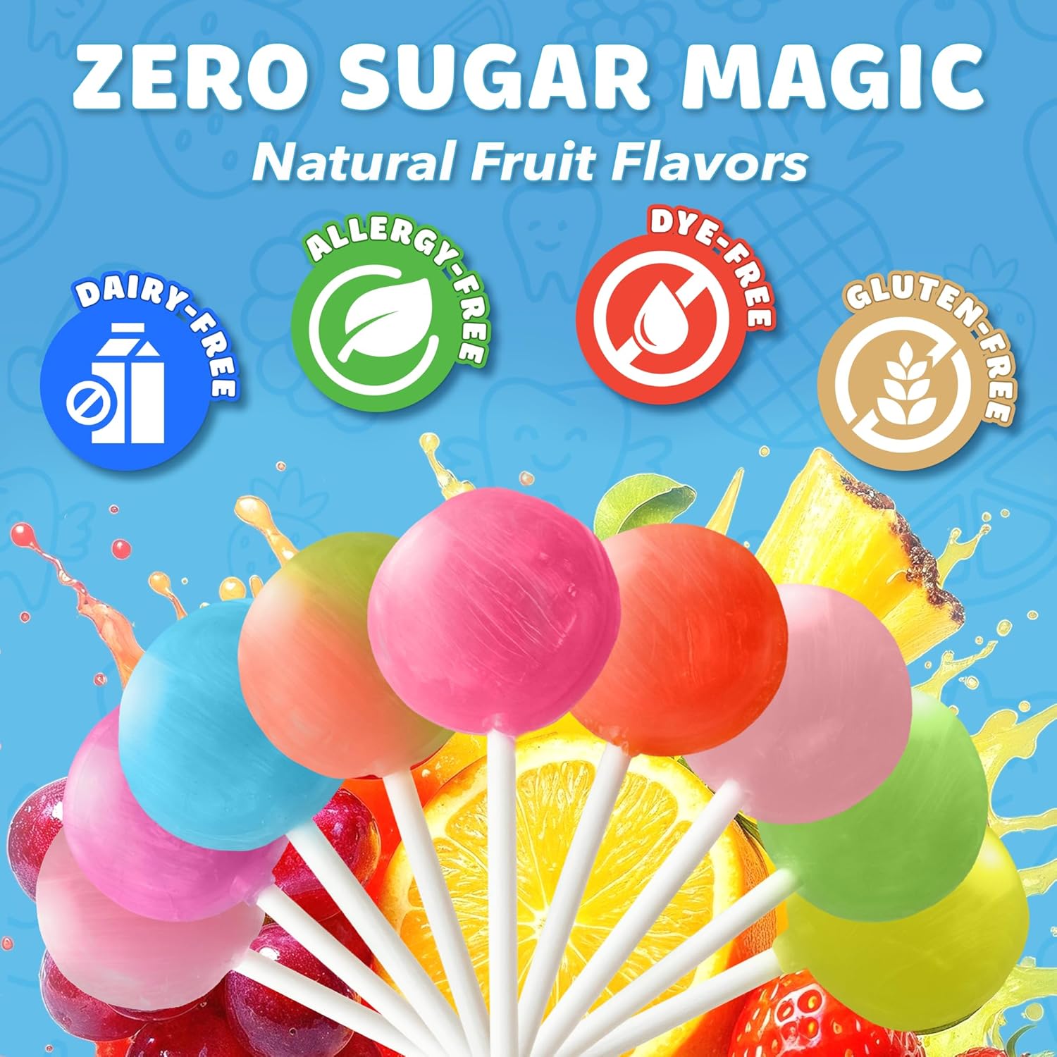 Zollipops Clean Teeth Lollipops, Anti Cavity, Sugar Free Candy for a Healthy Smile Great for Kids, Diabetics and Keto Diet, Natural Fruit Variety, 5.2oz (packaging may vary)