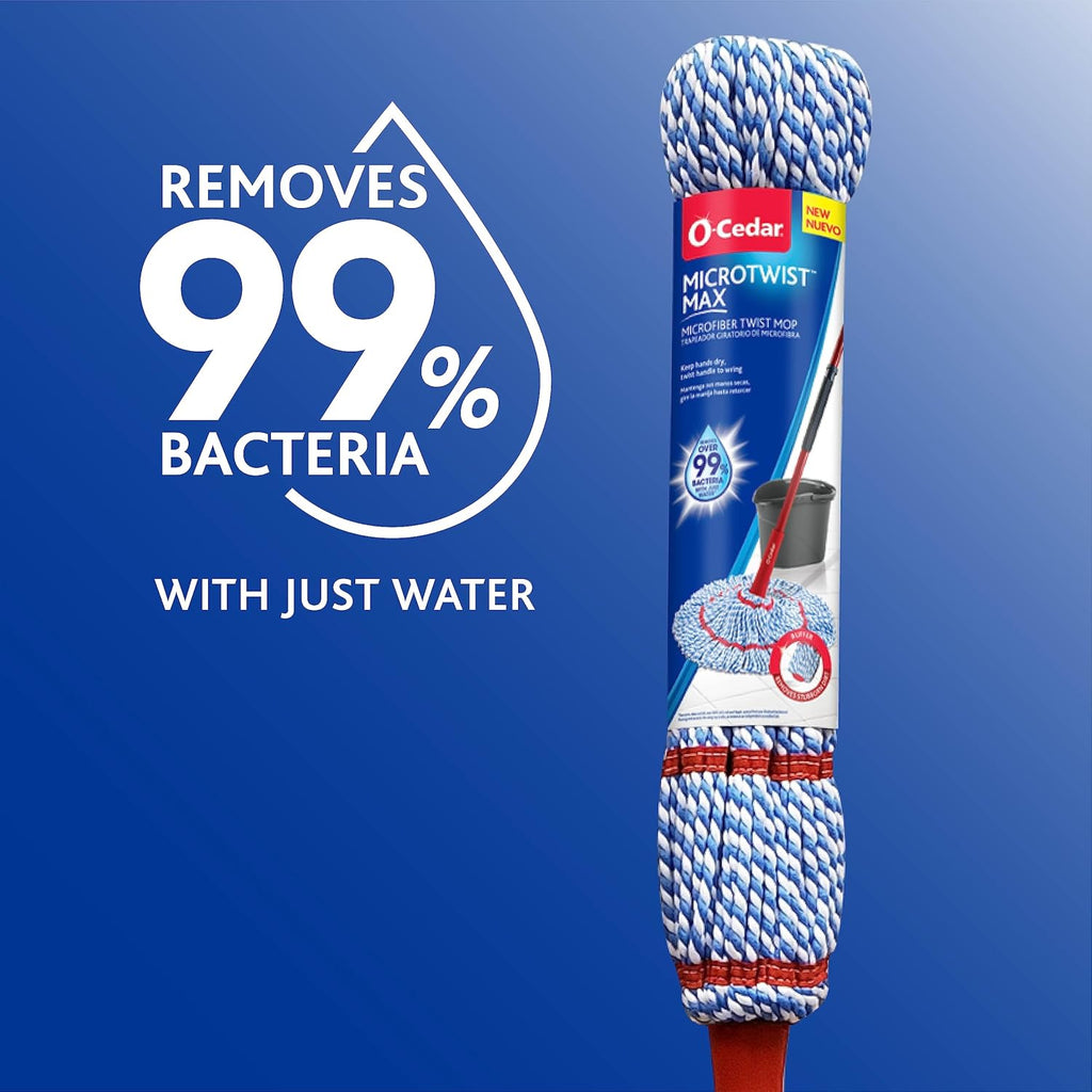 O-Cedar MicroTwist MAX Microfiber Twist Mop with 1 Extra Refill | Features Hands-Free Wringing | Extra Large 18-Inch Mop Head | Safe on All Floor Types