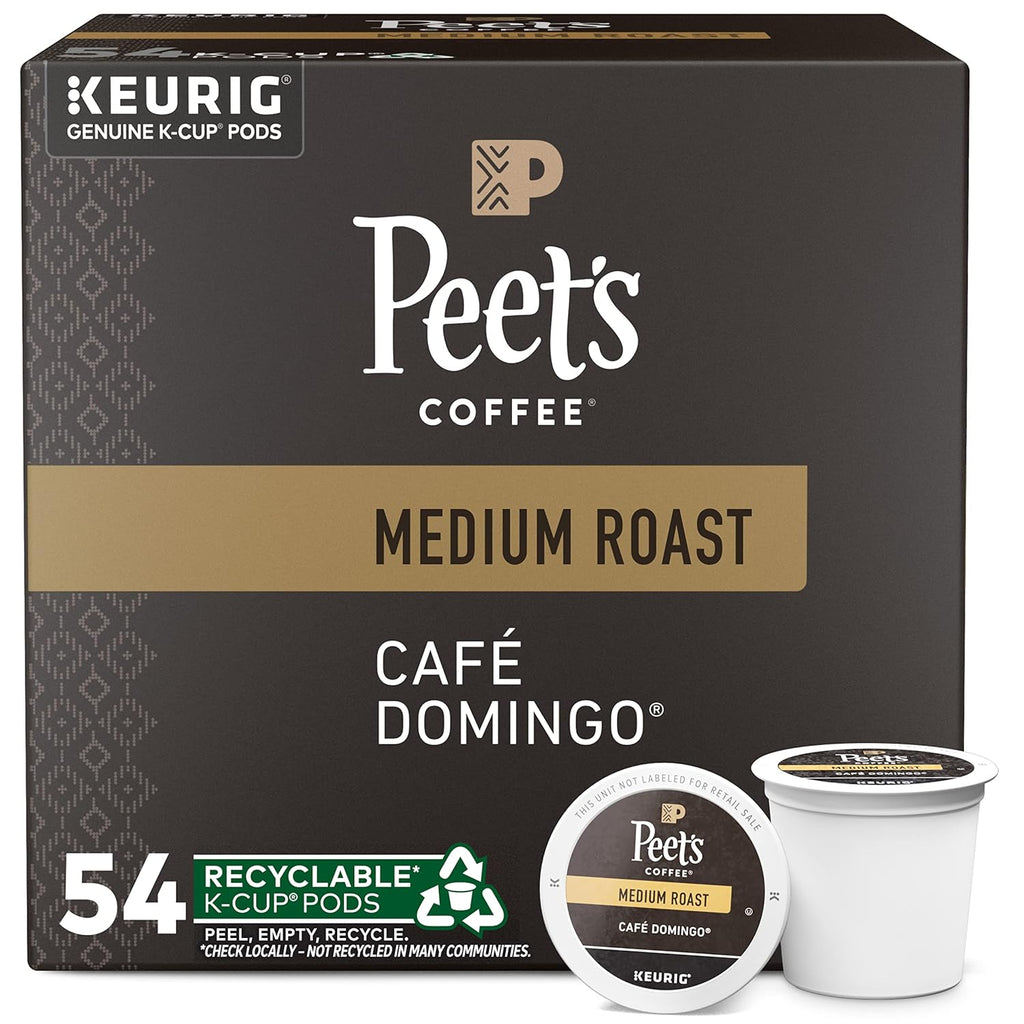 Peet's Coffee, Medium Roast Keurig K-Cup Pods, 100% Arabica Coffee - Café Domingo 54 Count (1 Box of 54 Pods)