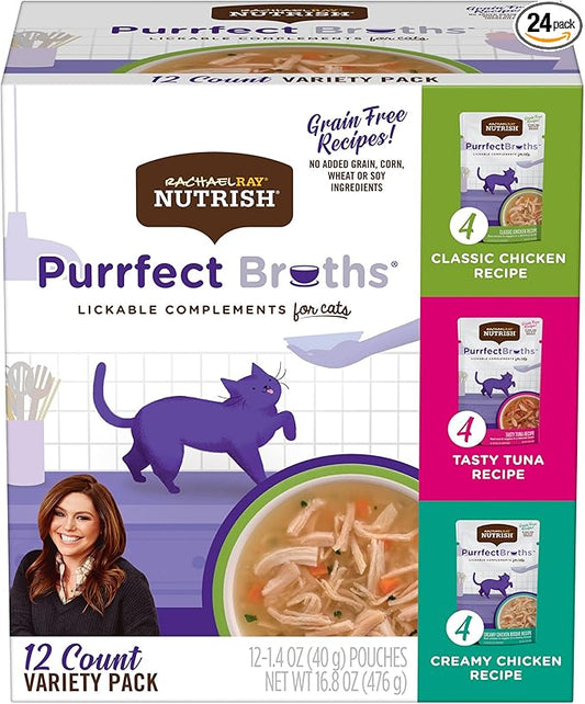 Rachael Ray Nutrish Purrfect Broths Wet Cat Food, Variety Pack, 1.4 Ounce Pouch (Pack of 24), Grain Free