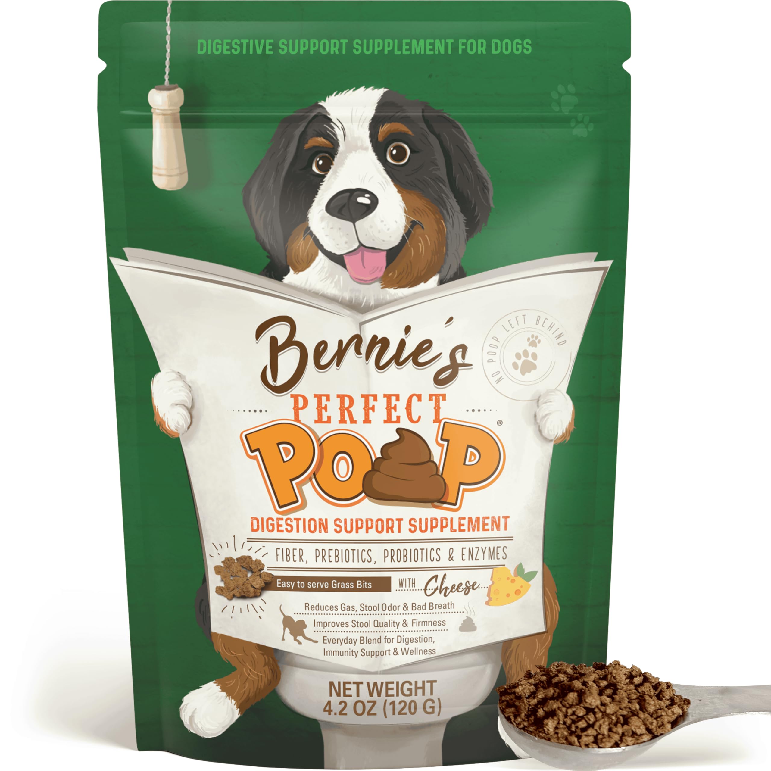 Perfect Poop Digestion & General Health Supplement for Dogs: Fiber, Prebiotics, Probiotics & Enzymes Relieve Digestive Conditions, Optimize Stool, and Improve Health (Cheddar Cheese, 4.2 oz)