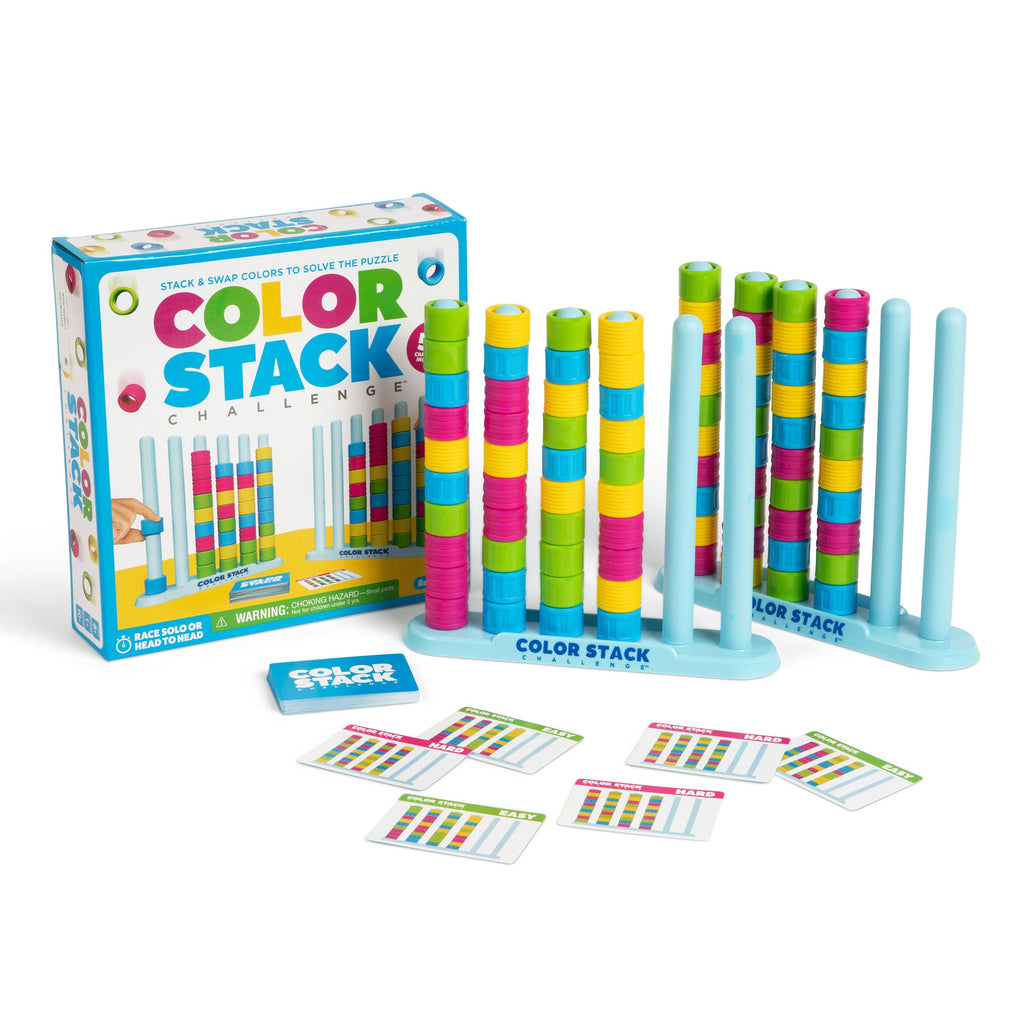 Color Stack Challenge by Relatable – A Fast-Paced Color Matching Puzzle Game for Fun Parties and Family Game Night. Includes 2 Stack Racks, 50 Challenge Cards, 80 Rings & Instructions.