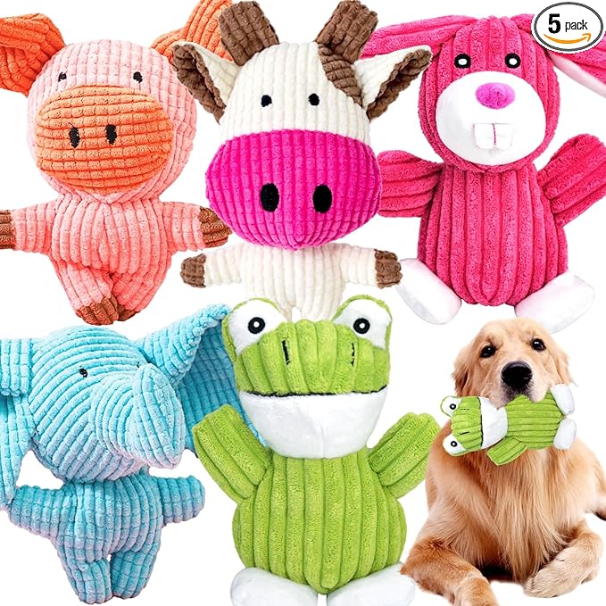 MRSOHRET 5 Pack Dog Toys Squeaky, Tough Stuffed Plush Puppy Chew Toys for Teething, Durable Plush Dog Toy for Large Medium Small Breed to Keep Them Busy