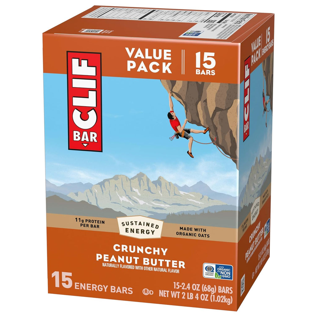CLIF BAR - Energy Protein Bars - Crunchy Peanut Butter - Made with Organic Oats - Energy Bars - Non-GMO - (15 Pack)
