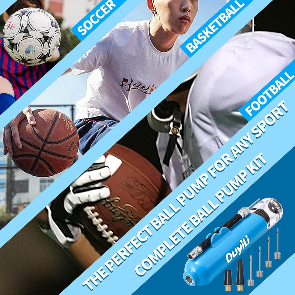 Sports Ball Pump Kit - Portable Air Pump Two-Way Dual Action Inflatable Perfect for Basketballs, Soccer Balls and More - Professional Hand Pump Kit with Needles and Flexible Hose