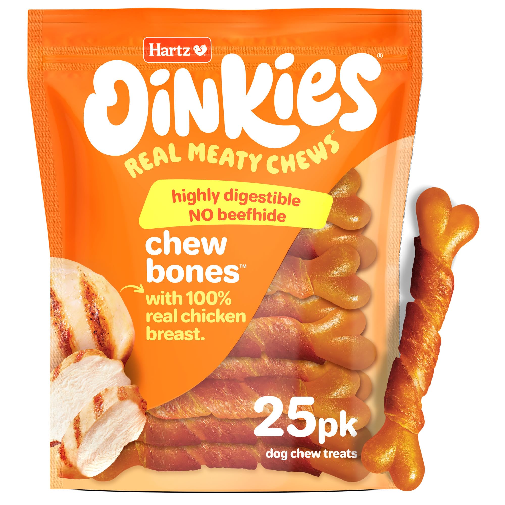 Oinkies Chicken Wrapped Lasting Chew Bone Dog Treats, 25 ct