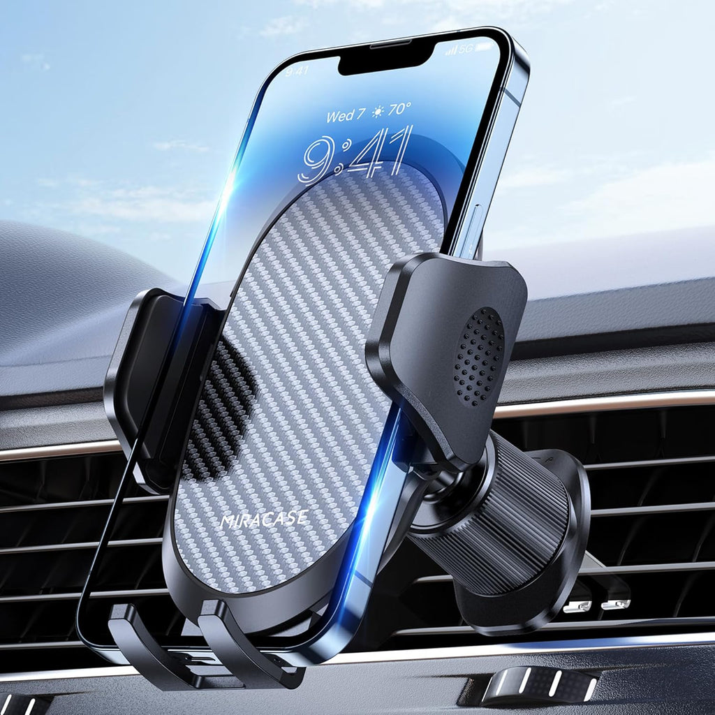 Miracase Phone Holders for Your Car with Metal Hook Clip, Air Vent Cell Phone Stand Car Mount, Universal Automobile Cradle for Garmin GPS Fit iPhone Android and All Smartphones, Dark Black