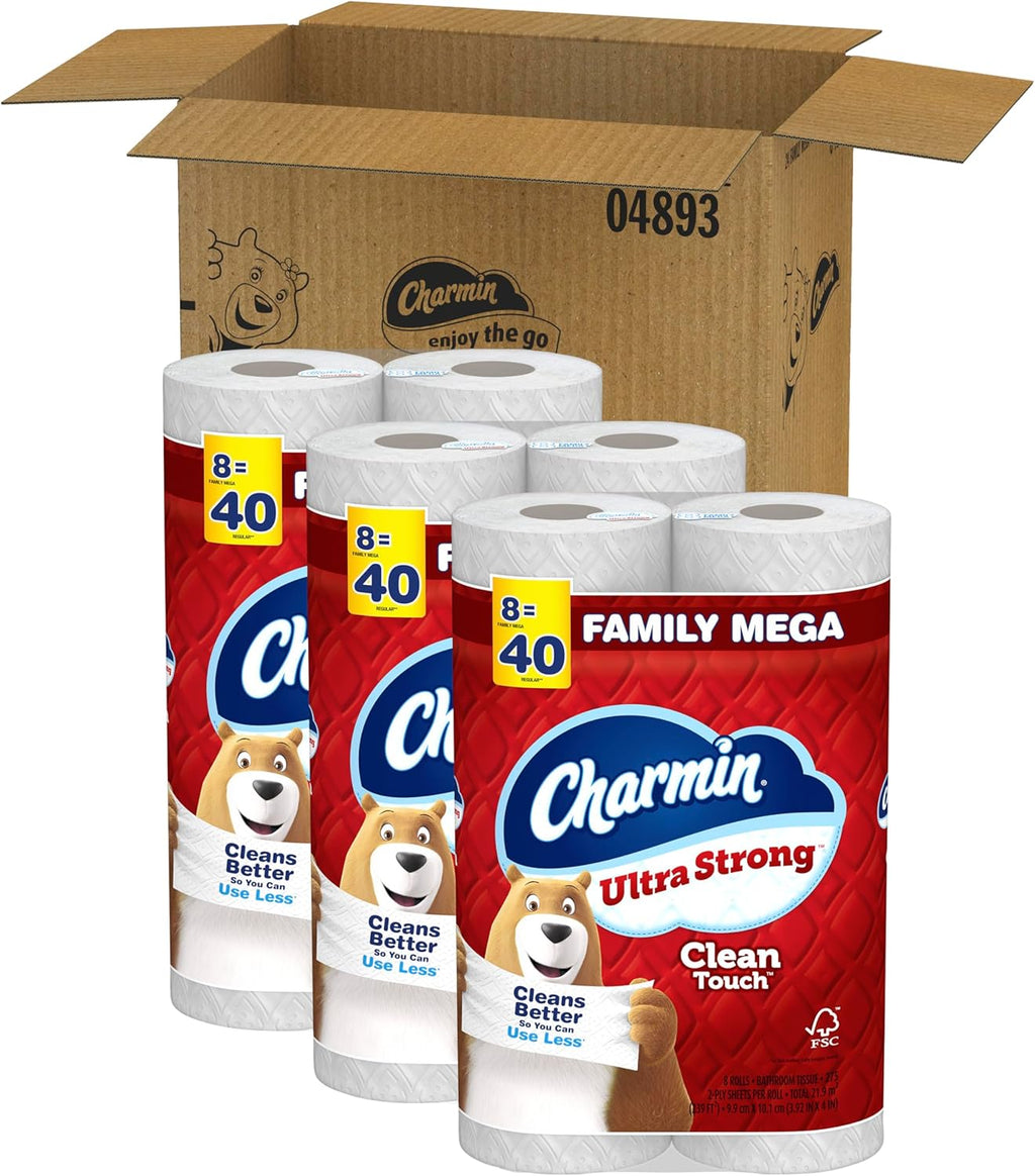 Charmin Ultra Strong Clean Touch Toilet Paper, 24 Family Mega Rolls = 120 Regular Rolls