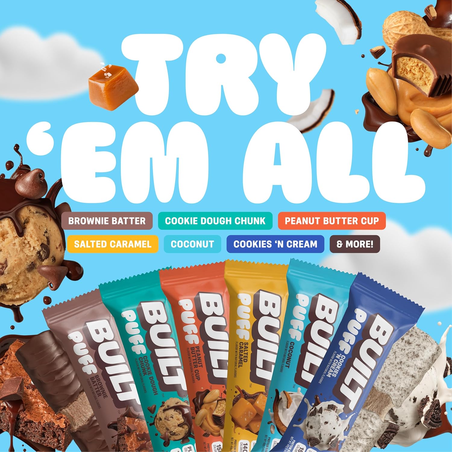 Built Bar, Puff Protein Bars, Coconut Puff, 17g Protein Snacks, On-The-Go Bars, Only 140 Calories, 6g Sugar, Collagen, Gluten Free, 12 Count