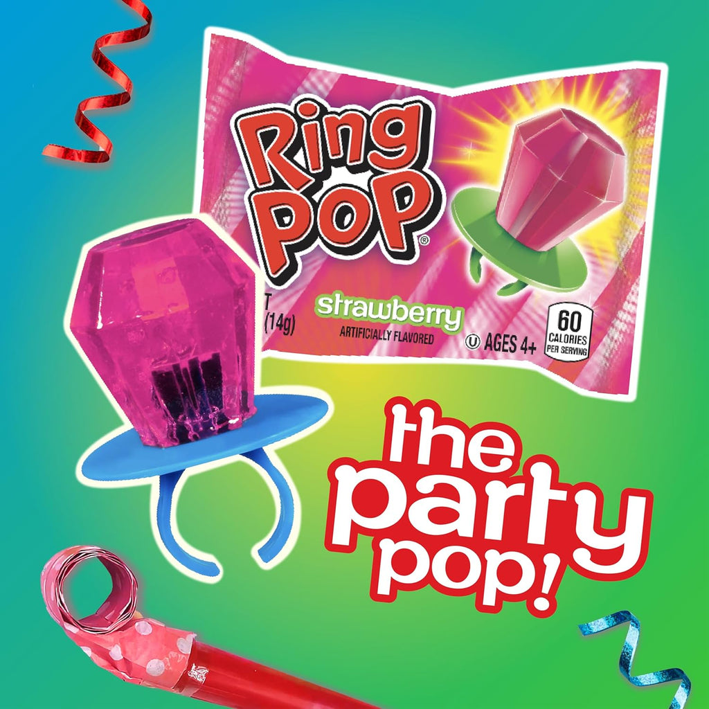 Ring Pop Individually Wrapped Bulk Lollipop Variety Pack – 10 Count Lollipop Suckers w/Assorted Flavors - Fun Candy for Birthdays and Celebrations