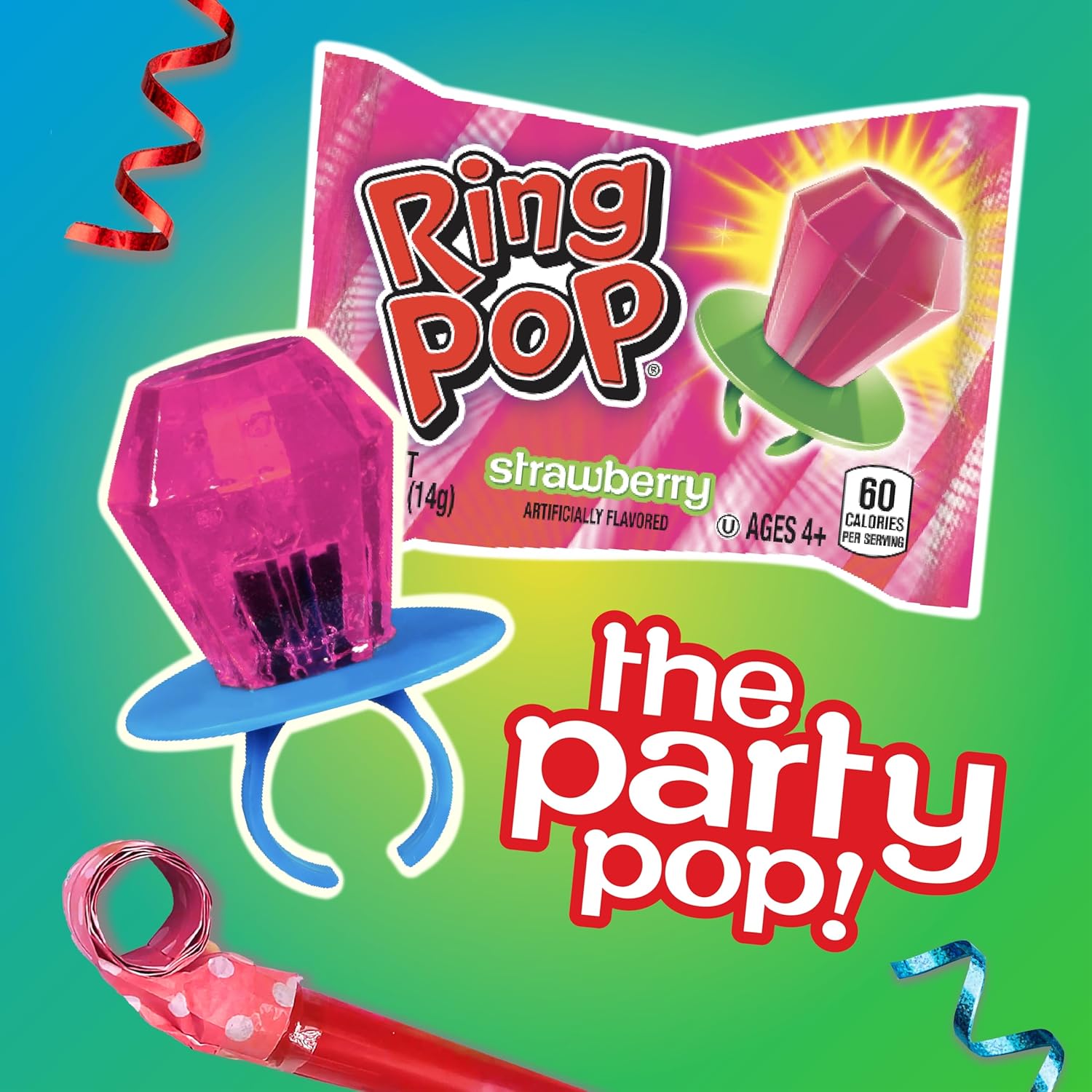 Ring Pop Individually Wrapped Bulk Lollipop Variety Pack – 10 Count Lollipop Suckers w/Assorted Flavors - Fun Candy for Birthdays and Celebrations
