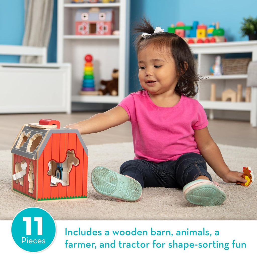 Melissa & Doug Take-Along Wooden Toy Barn, 11-Pc Portable Toddler Playset with Farm Animals & Pop-Up Roof, Preschool Learning Toys for Girls & Boys 2+