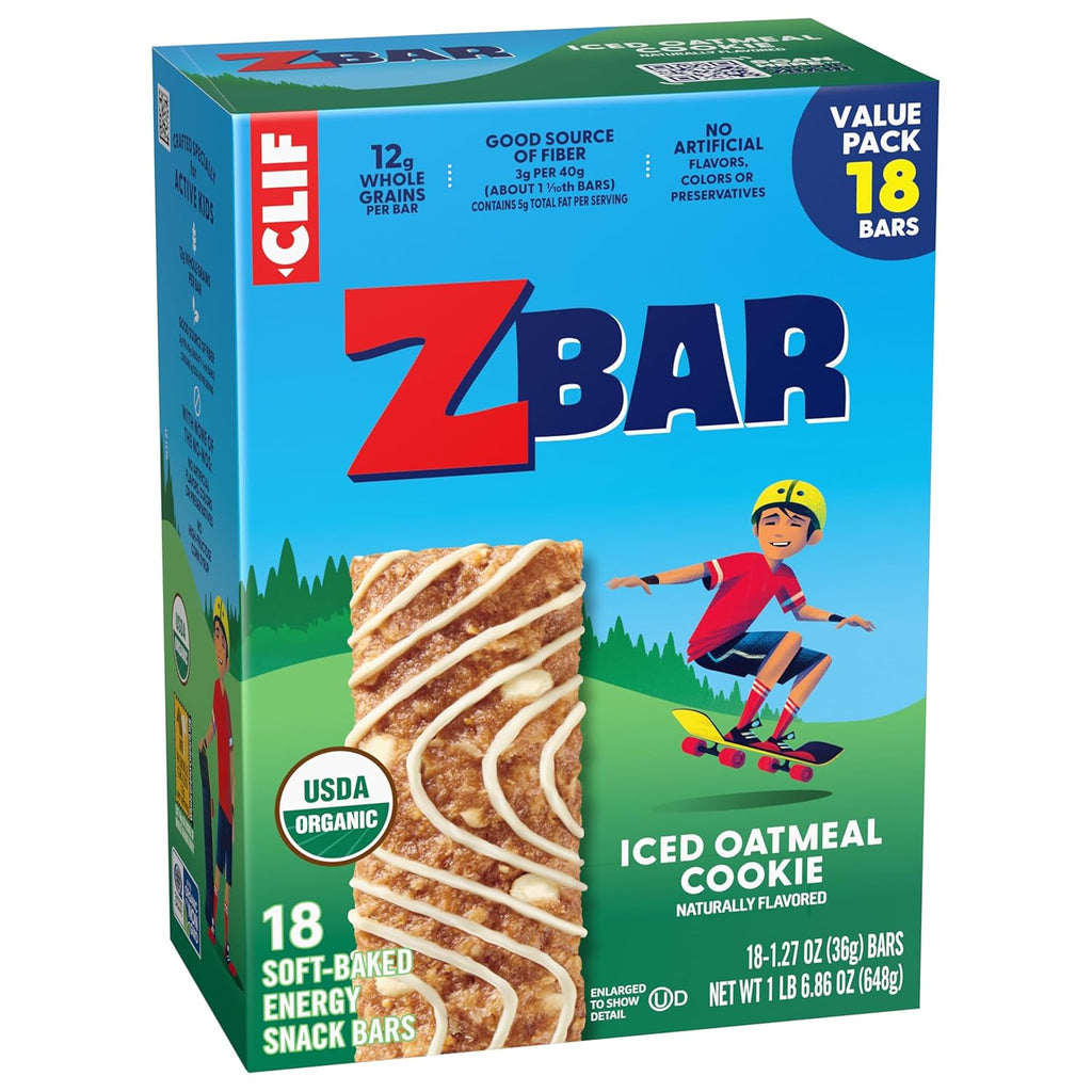 Zbar - Iced Oatmeal Cookie - Soft-Baked Energy Snack Bars - Non-GMO - 12g Whole Grains - USDA Organic Granola Bars (18 Pack)