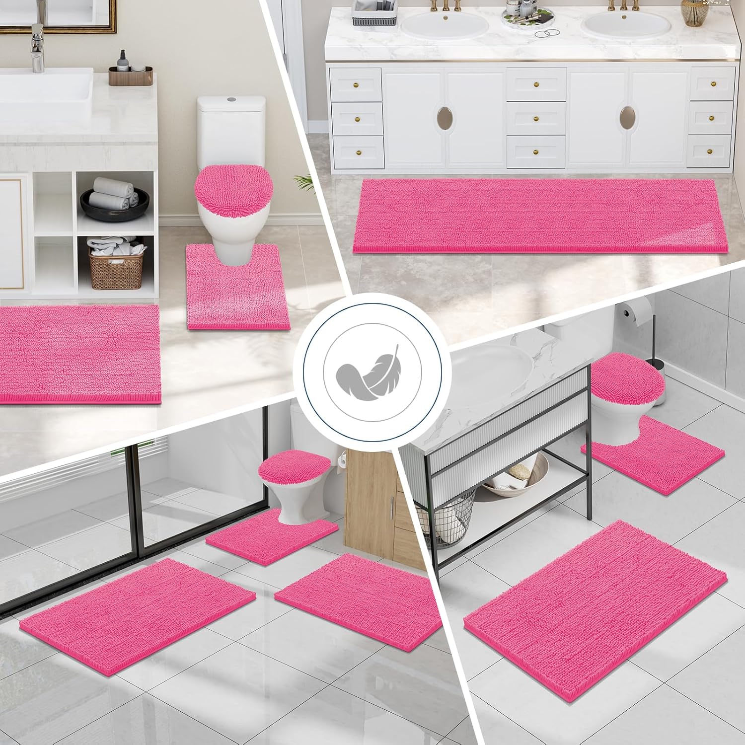 Smiry Luxury Chenille Bathroom Rugs 30x20, Extra Soft and Absorbent Shaggy Bath Mat, Machine Washable, Non-Slip Plush Carpet Runner for Tub, Shower, and Floor, Home Decor Accessories, Hot Pink