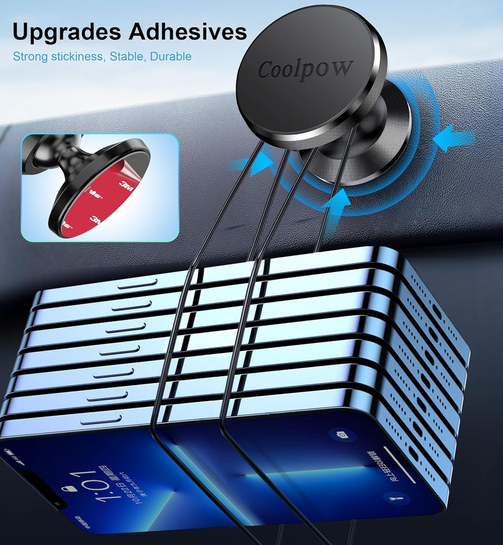 Coolpow【2 Packs 】Magnetic Phone Holder for car【Strong Magnet】phone holders for your car phone holder Mount for Car【4 Metal Plate】Universal Dash cell phone car mount for iphone Samsung car accessories