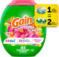 Gain Super Flings Laundry Detergent Pacs, 45 Count, Hibiscus Hula scent, irresistibly clean and fresh washing detergent laundry soap pacs