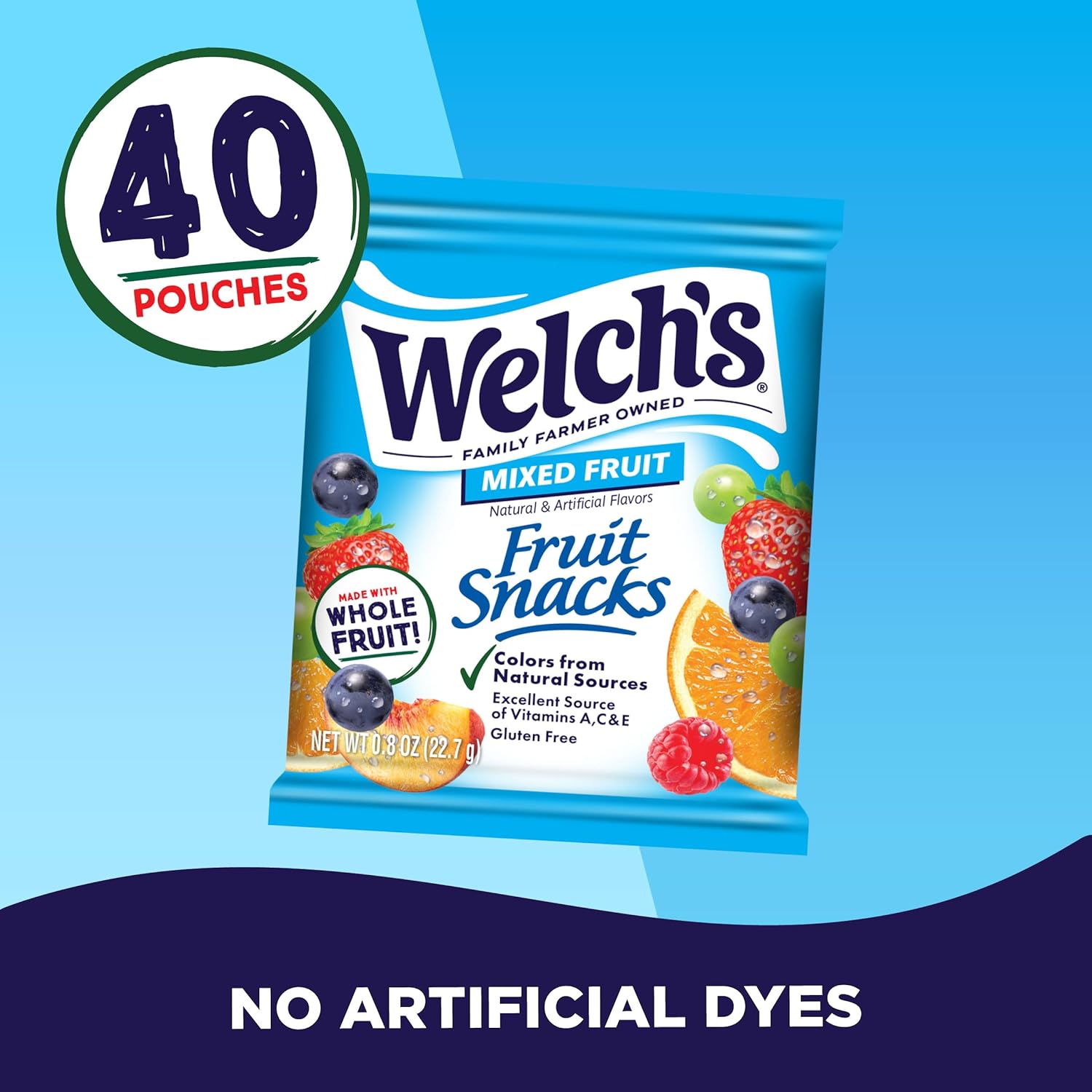 Welch's Fruit Snacks, Mixed Fruit Snack Box, Gluten Free, 0.8oz Snack Packs (Pack of 40)