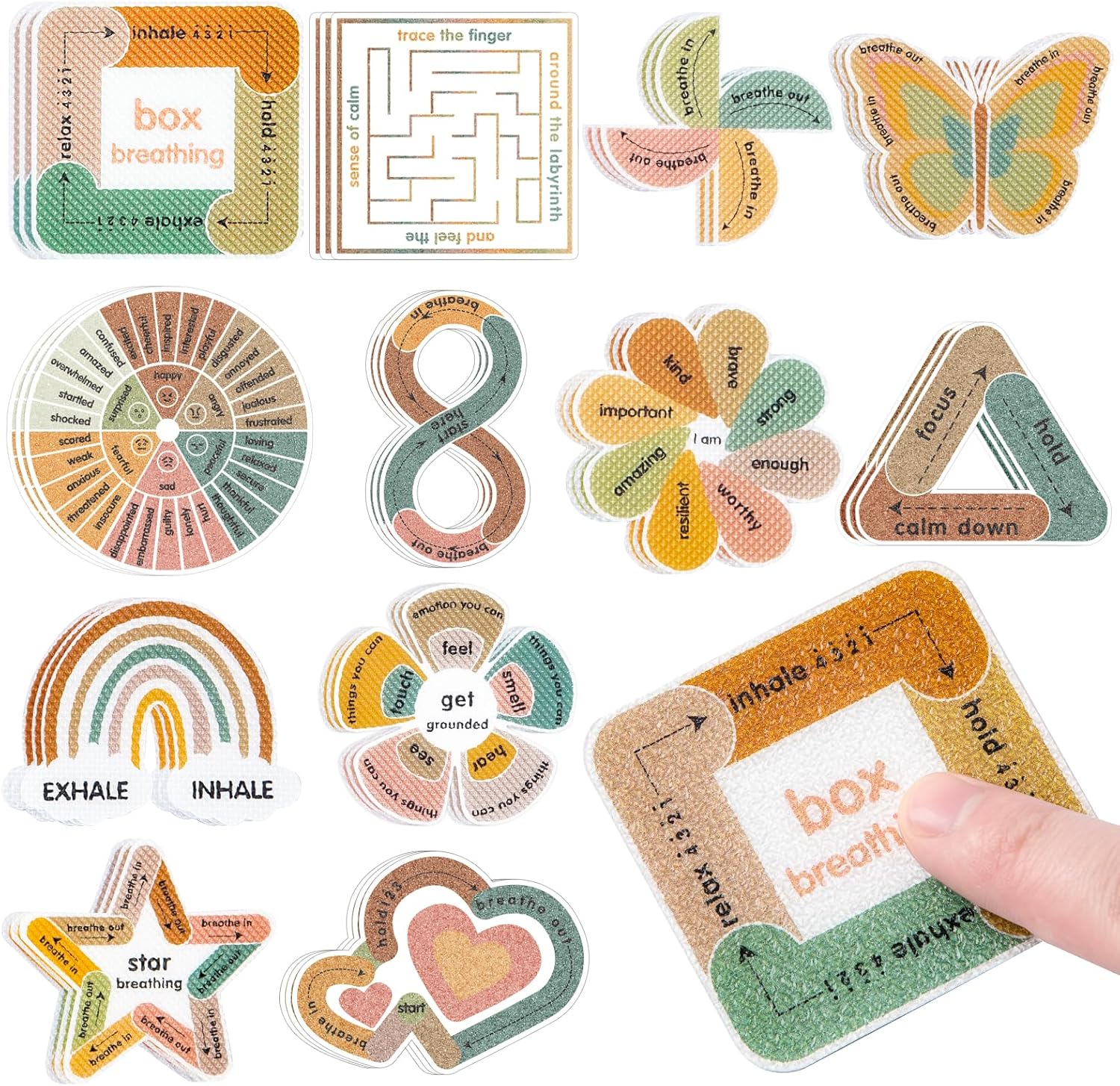 Sensory Strips for Anxiety Calming Stickers, 36Pcs 2 Textured for Mood Calming, Breathing Mindfulness Fidget Sticker for Kids, Anxiety Relief at Office & Classroom Desk